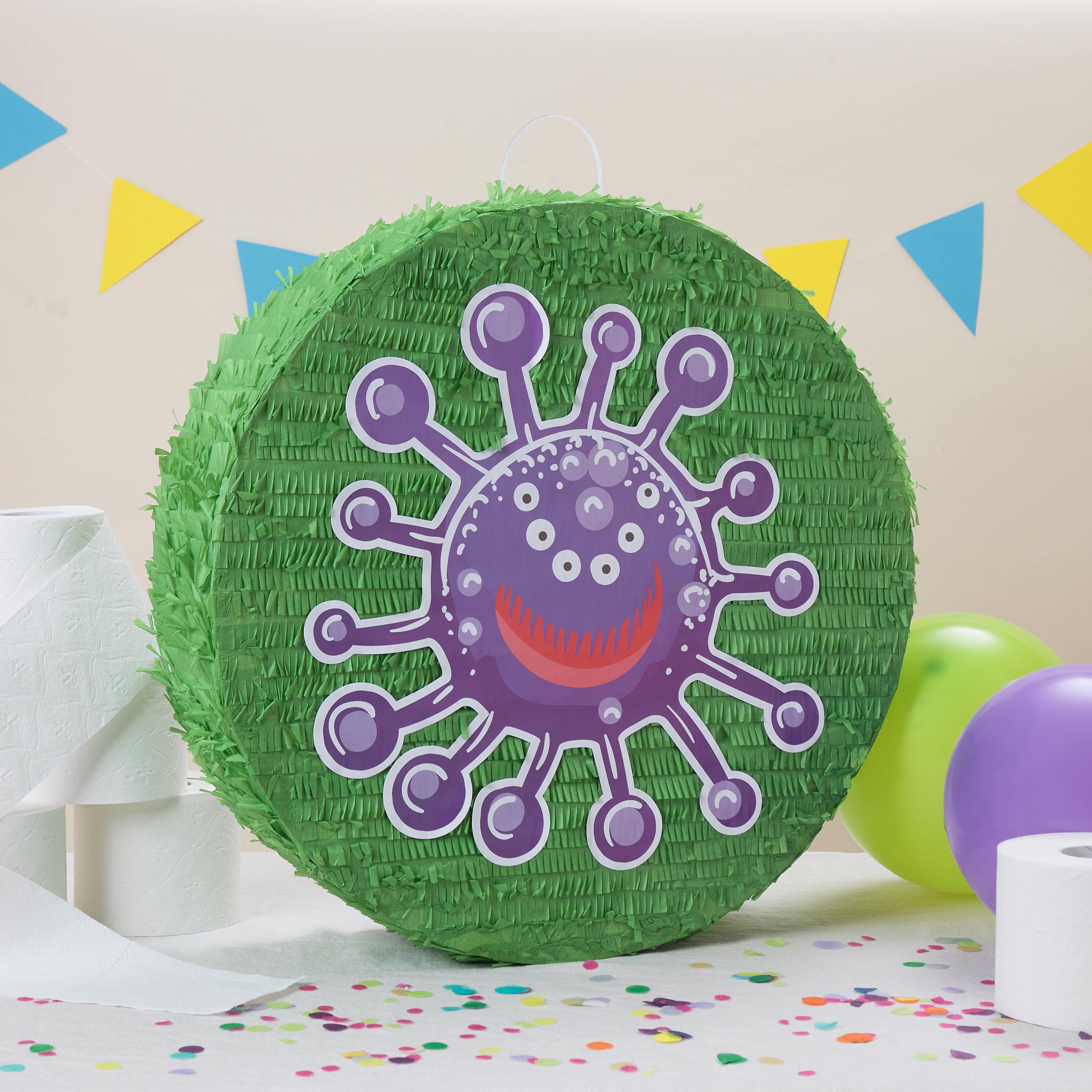Pinata Set zum Befüllen inkl. Schläger & Augenbinde "Beat The Virus"