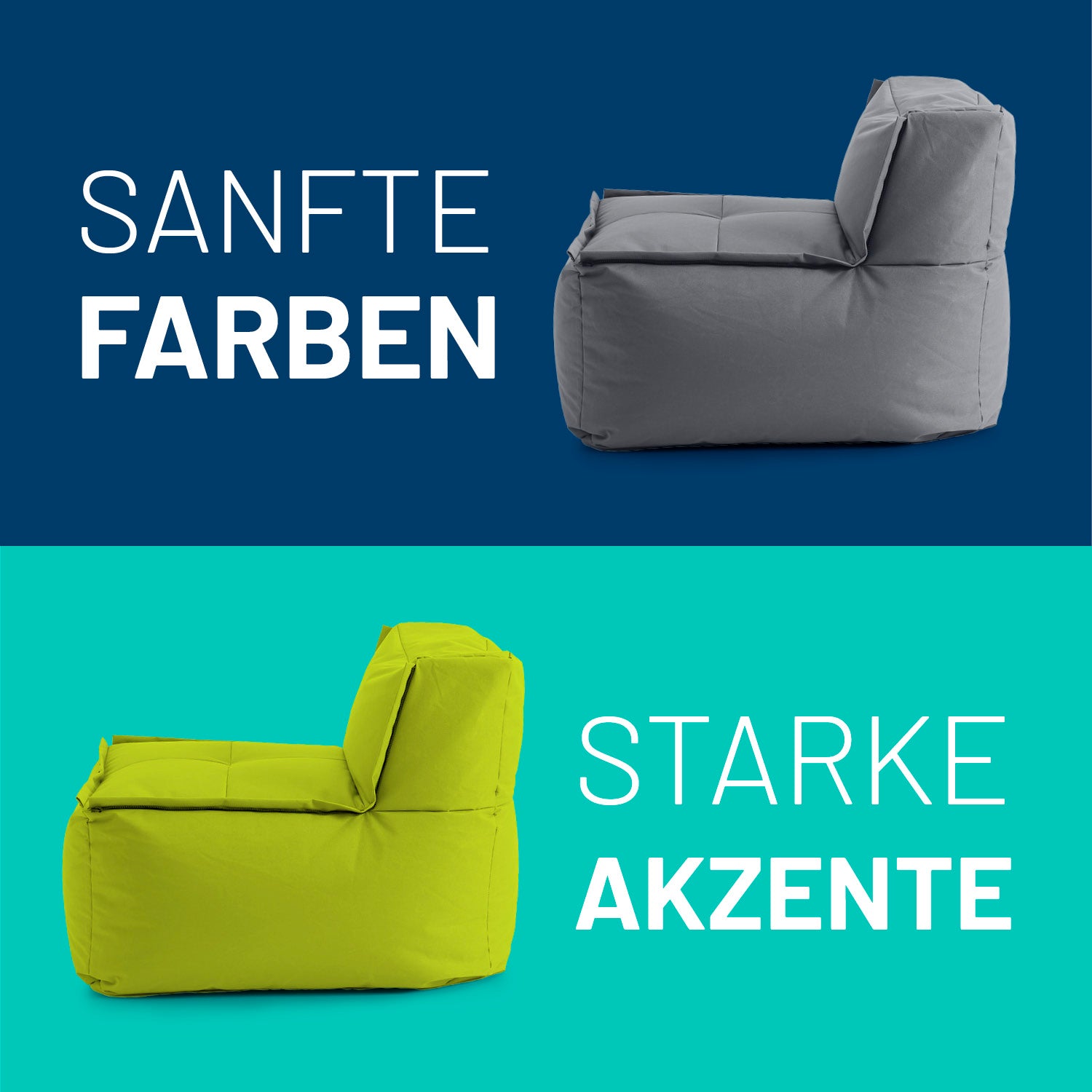 Sitzsack-Sofa Mittelstück (200 L) in Apfelgrün mit robustem, modularen Design für indoor & outdoor Nutzung.