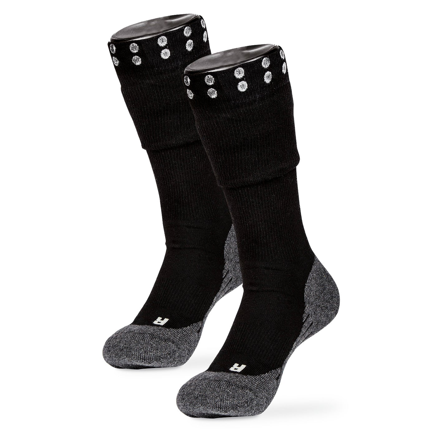 Funktions-Socke mit Doppelschaft - 2er-Set Größe 44-47, schwarz-grau, mit Silikonstoppern und gepolsterter Sohle, ideal für Outdoor-Aktivitäten.