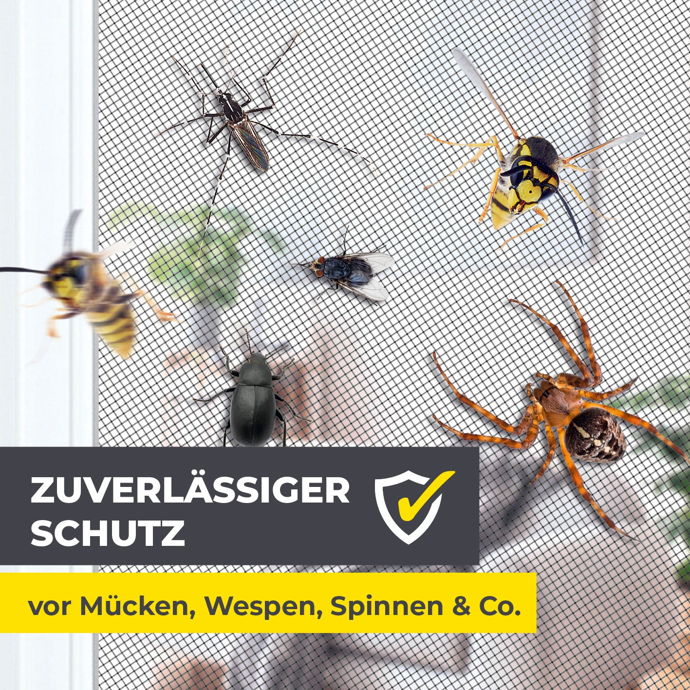 Insektenschutzgitter mit Klettbefestigung - 4er-Set schützt zuverlässig vor Mücken, Wespen, Spinnen & Co ohne Bohren.