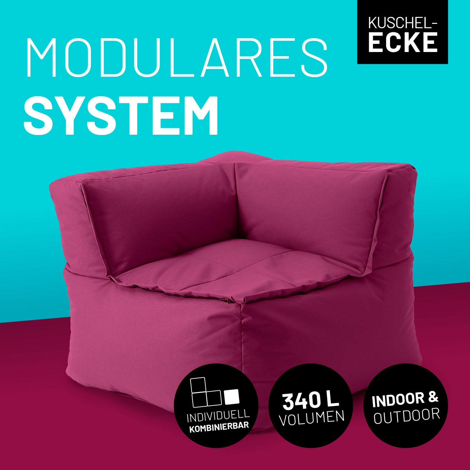 Sitzsack-Sofa Ecke (340 L) - Modulares System in Rotwein, indoor & outdoor, groß, robust und vielseitig kombinierbar.