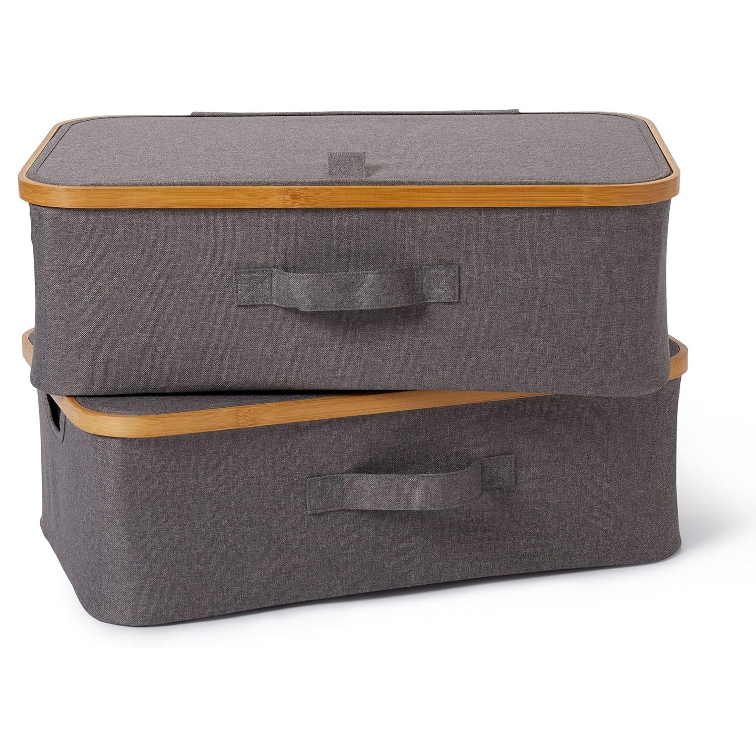 Aufbewahrungsbox mit Bambus-Rahmen - 2er-Set - Grau, faltbare, praktische Organizer für Bettwäsche und Ordnung unter dem Bett.