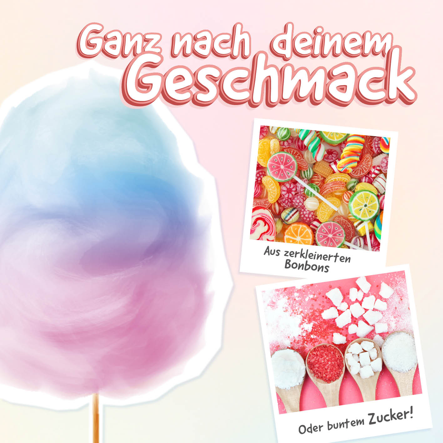 Zuckerwatte-Maschine - rosa mit Retro-Design für bunte Zuckerwatte aus Zucker oder zerkleinerten Bonbons.