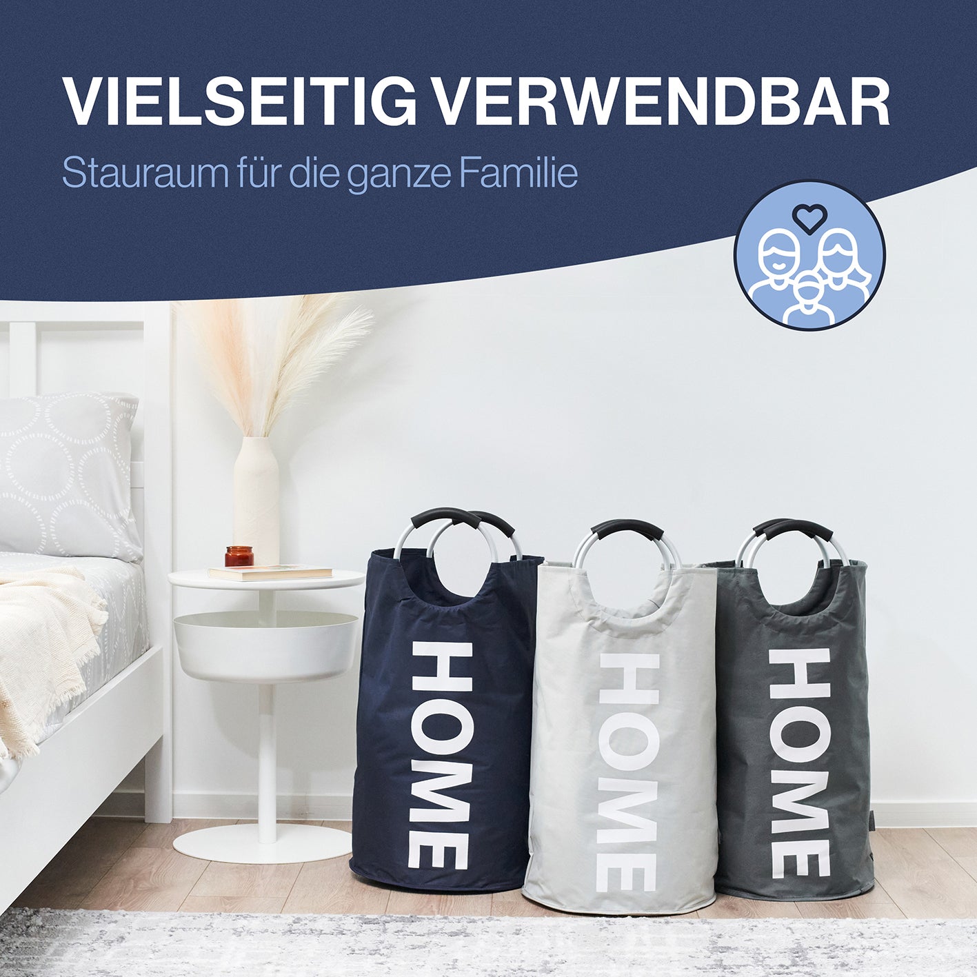 Faltbarer Wäschekorb - Grau - 82 Liter, großer, faltbarer, robuster Wäschekorb aus wasserabweisendem Polyester mit Tragegriffen.