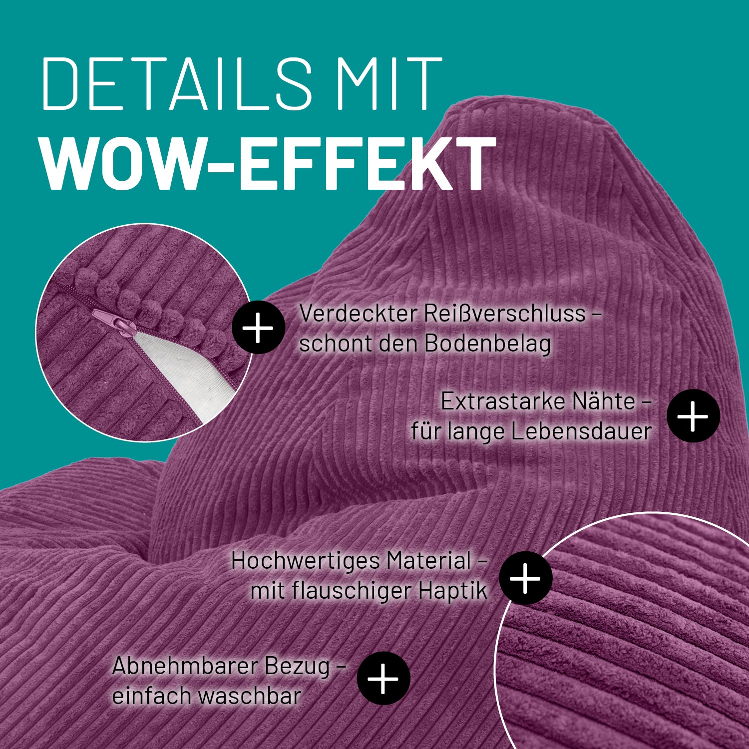Sitzsack GIANT aus der Cord-Reihe - Weinrot
