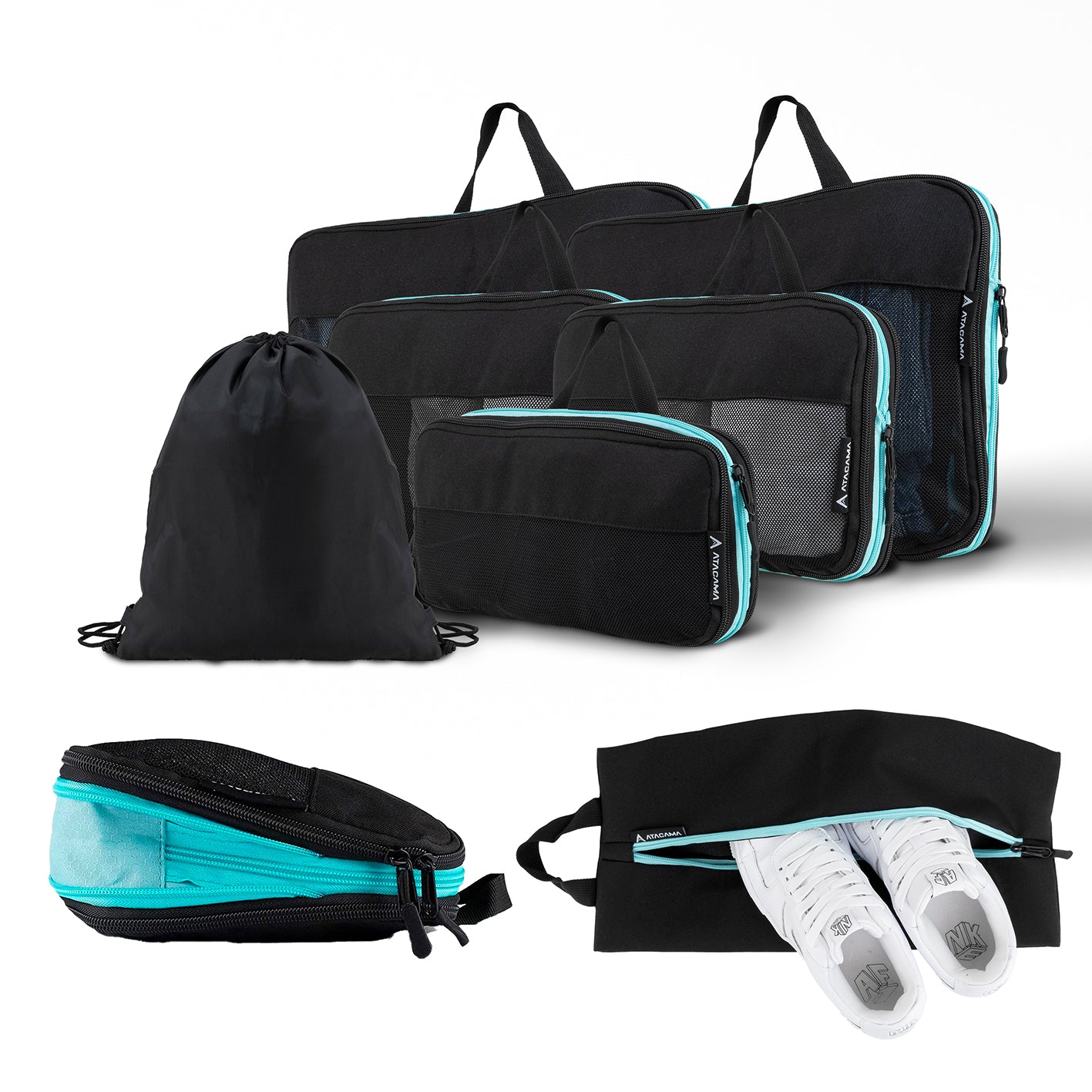 Packtaschen mit Kompression - 8er-Set - Schwarz, leicht, robust, inkl. Nasswäschefach und Kompressionsfunktion für mehr Platz im Gepäck.