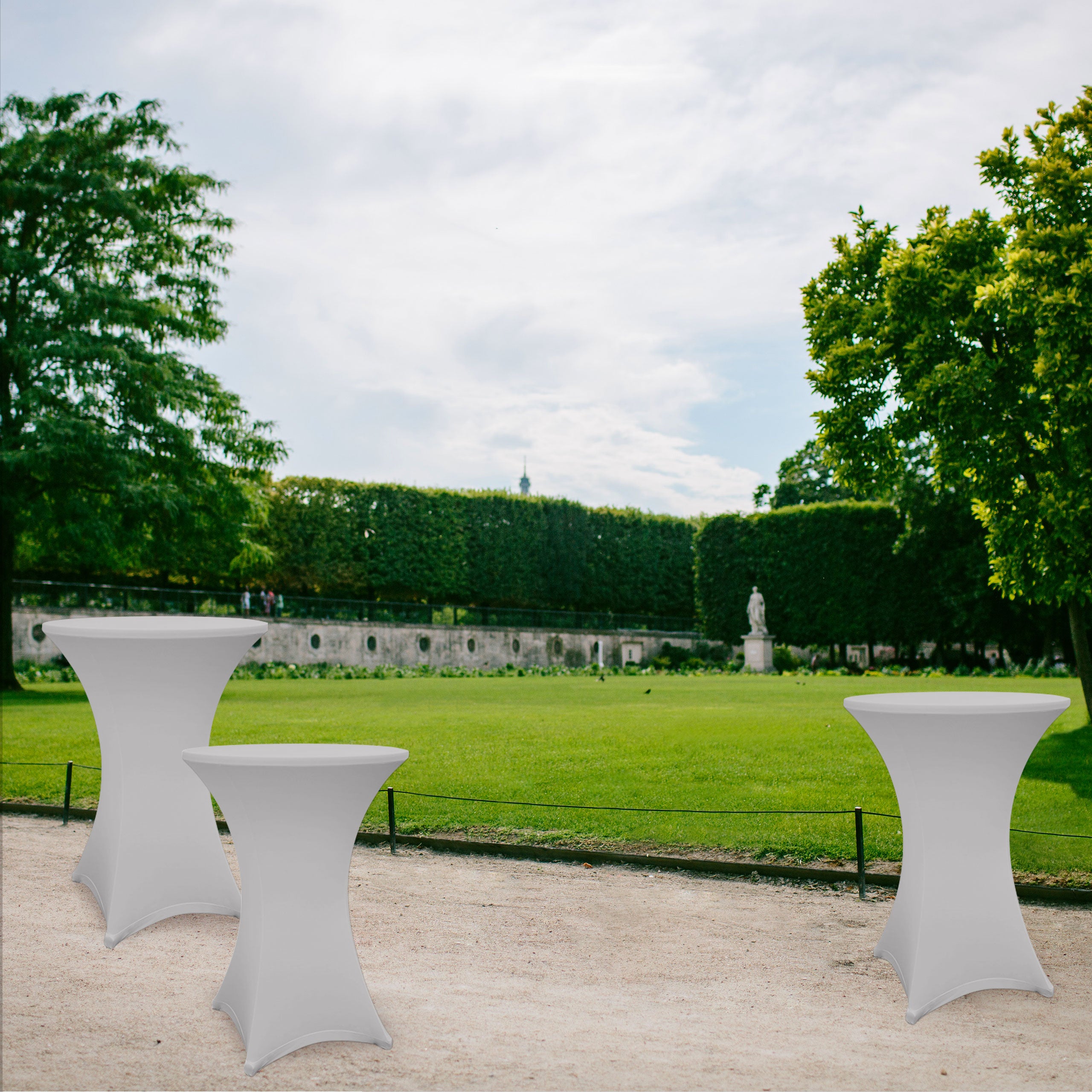 Stehtischhusse - Tisch Bezug - Husse Ø 70-75 cm Silbergrau, elegant, schmutzabweisend, abwischbar, für indoor und outdoor, 5er-Set.