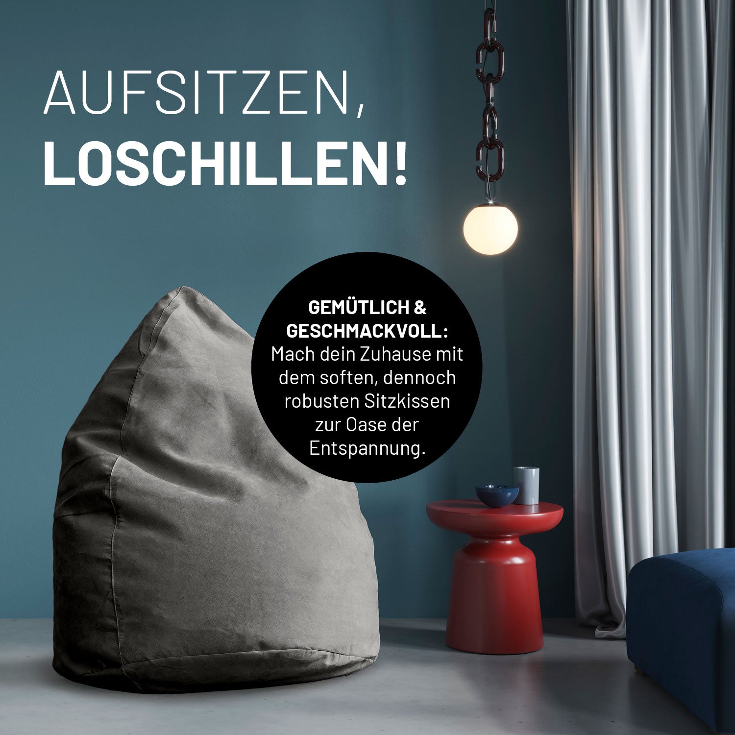 Luxury XL Sitzsack (120 L) - indoor - Grau, stilvoller und bequemer Sitzsack für modernes Wohnen und entspannte Momente.