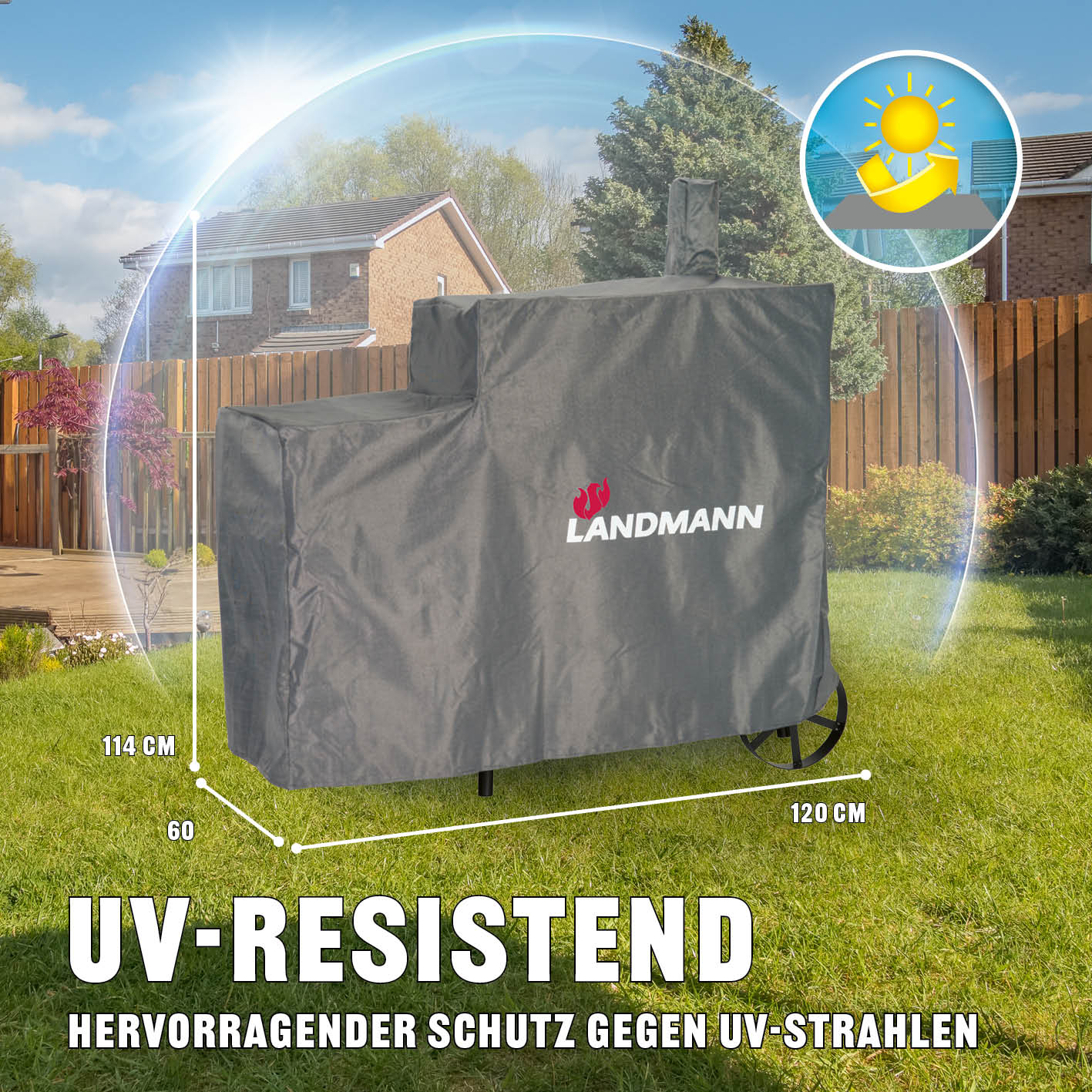 Wetterschutzhaube Premium - 130 x 60 x 120 cm - grau, UV-beständig, wasserdicht, reißfest mit 600 D Polyestergewebe Schutzhaube für Grillgeräte
