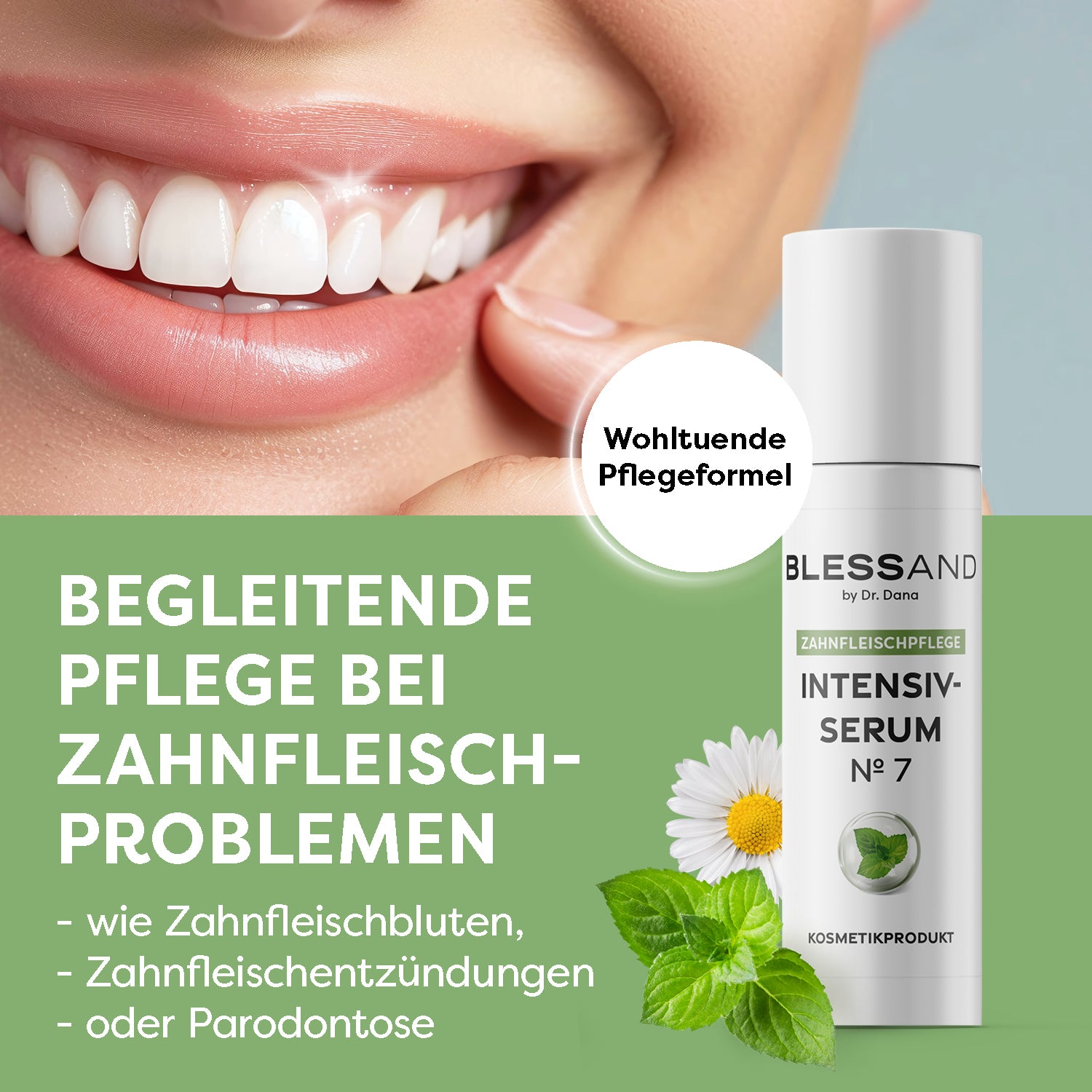Mundpflege Nr. 7 - 4er-Set mit BLESSAND Intensiv-Serum zur wohltuenden Pflege bei Zahnfleischproblemen wie Parodontose und Entzündungen.