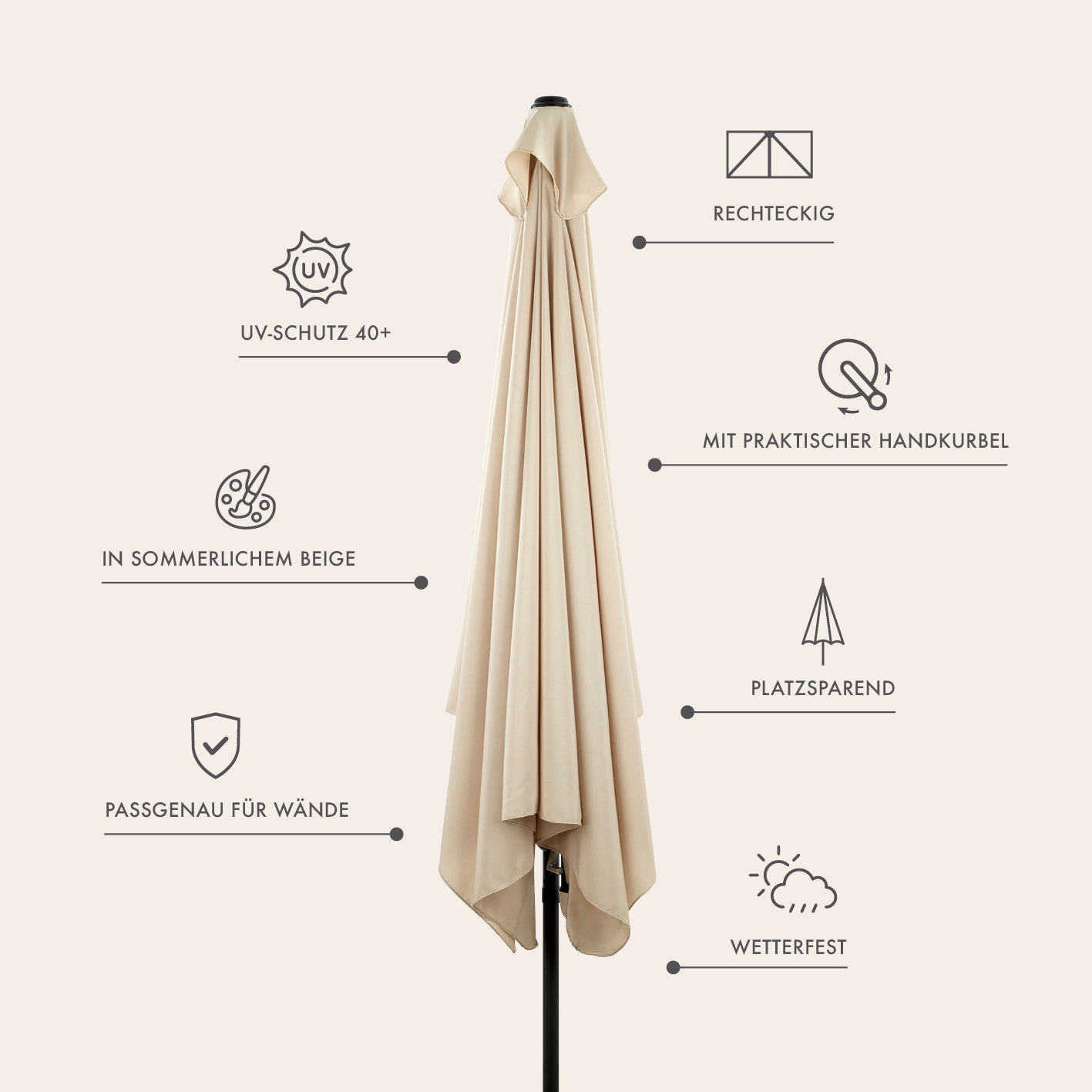 EASYmaxx Sonnenschirm - rechteckig, beige