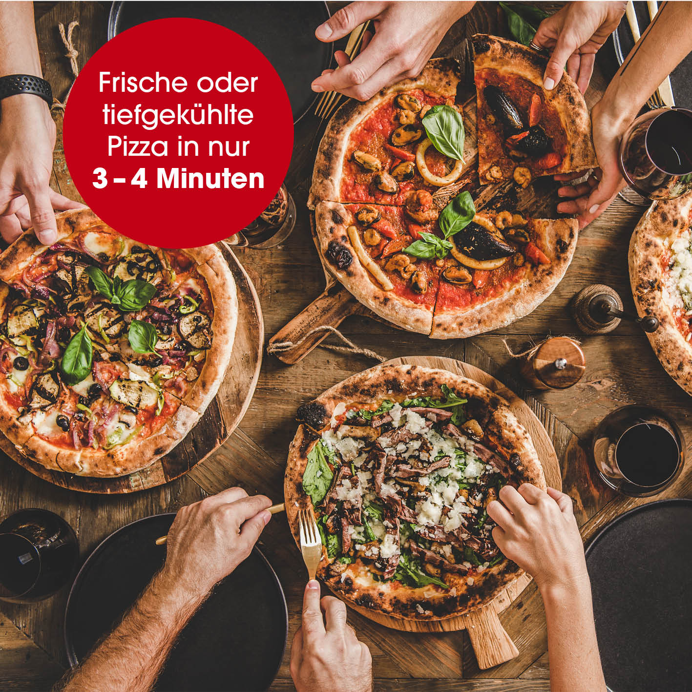 Elektro-Pizzaofen inkl. Pizzastein für knusprige Pizza in 3–4 Minuten, mit Timer, Cool-Touch-Griff und wärmeisoliertem Metallgehäuse.