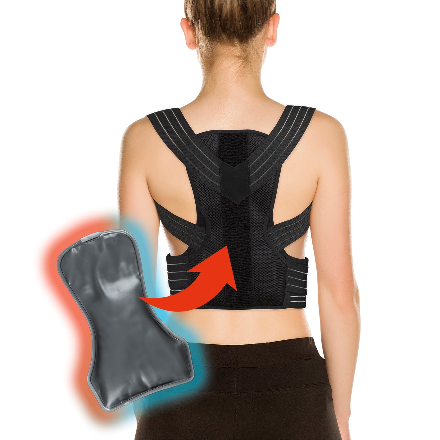 Rückenkorrektor mit Gelpad - S/M für bessere Haltung mit verstellbaren Trägern und Gelpad zum Kühlen oder Wärmen aus flexiblem Material
