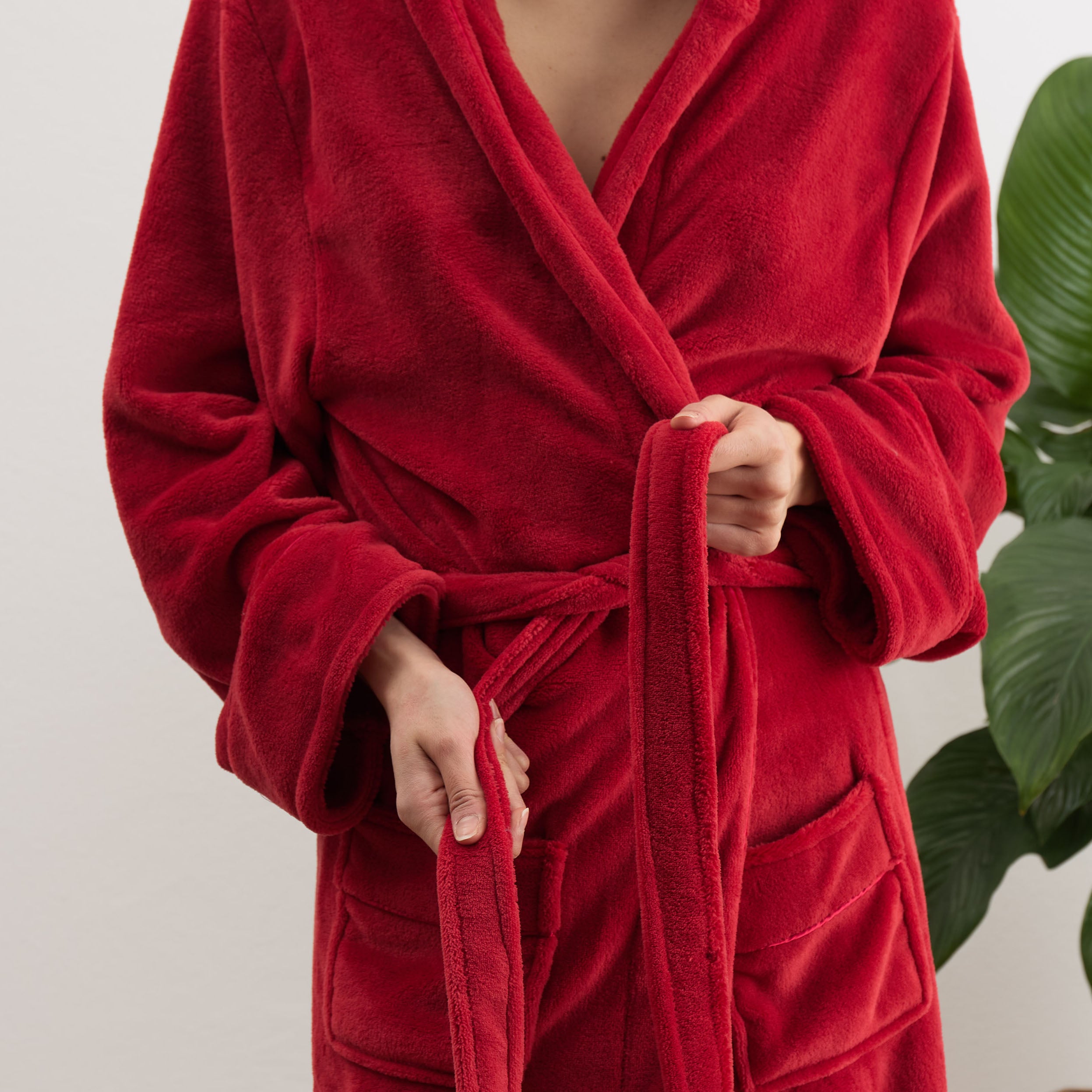 Luxury Mikrofaser Bademantel mit Kapuze für Damen und Herren - Rot - Größe XL