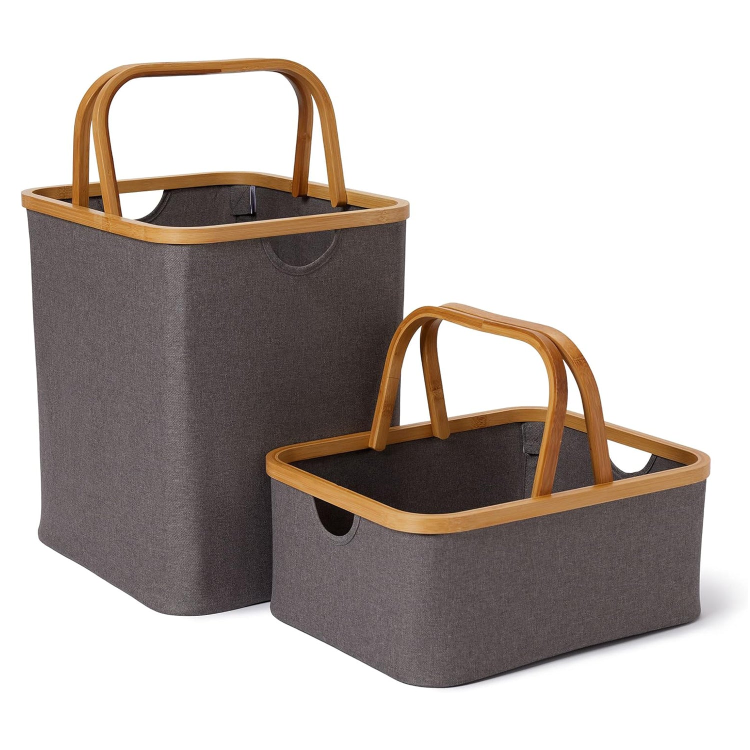 Bambus-Rahmen-Aufbewahrungskorb - 2er-Set - Grau, faltbare Aufbewahrungskörbe mit stabilem Bambusrahmen und Henkel von Lumaland.