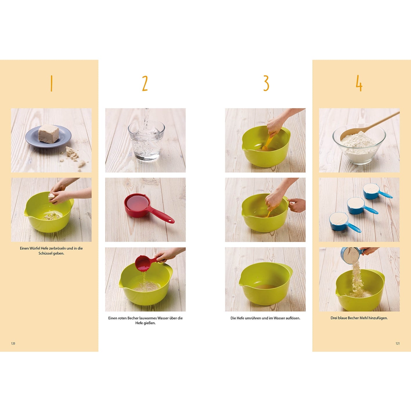 Rezeptbuch Band 1 zeigt Schritt-für-Schritt Anleitungen zum Backen für Kinder ab 3 Jahren ohne Messbecher in DIN A5 Format.