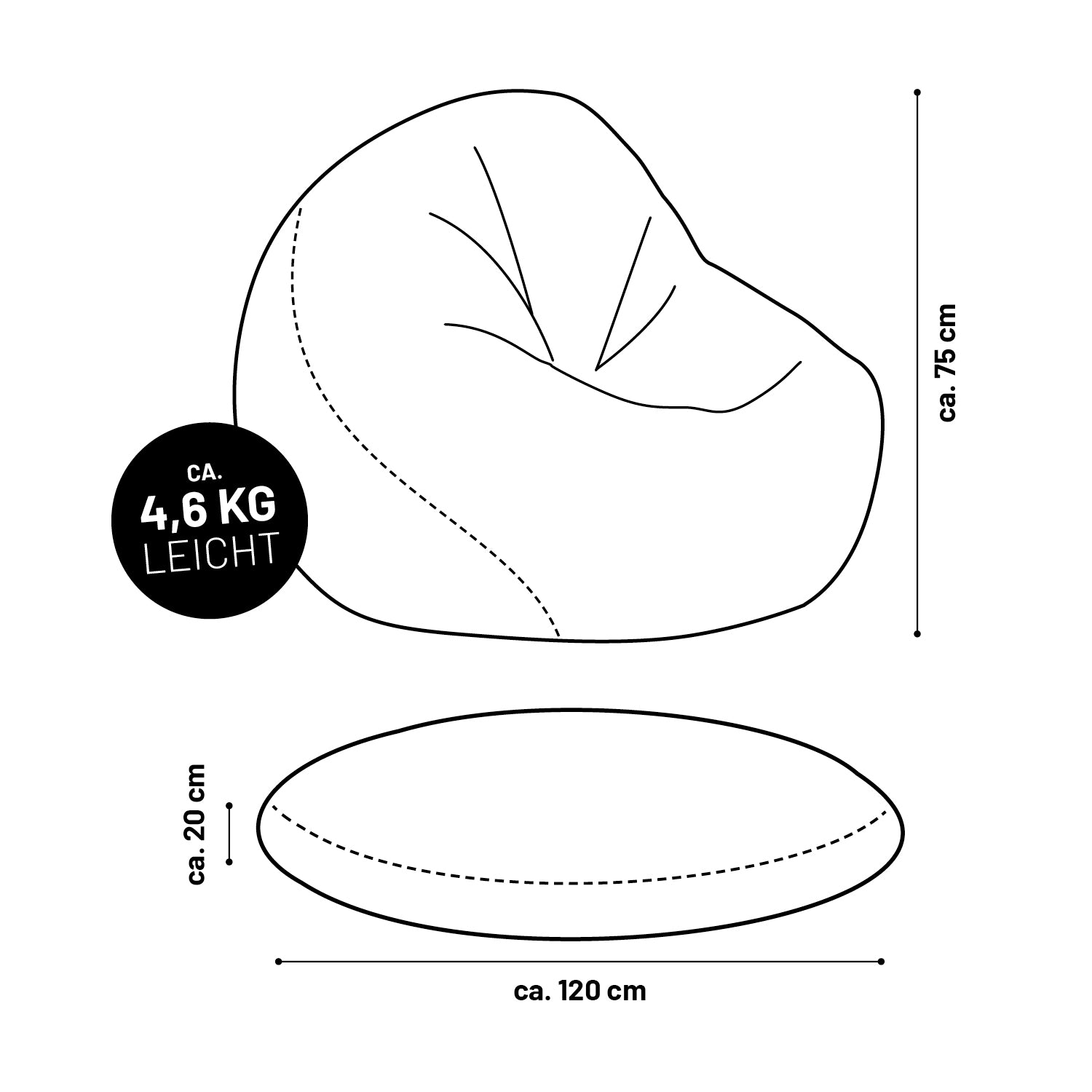 Sitzsack Drops (300 L) Braun, leicht 4,6 kg, ca. 120x75x20 cm, modern, indoor & outdoor, langlebig mit verstärkten Nähten.