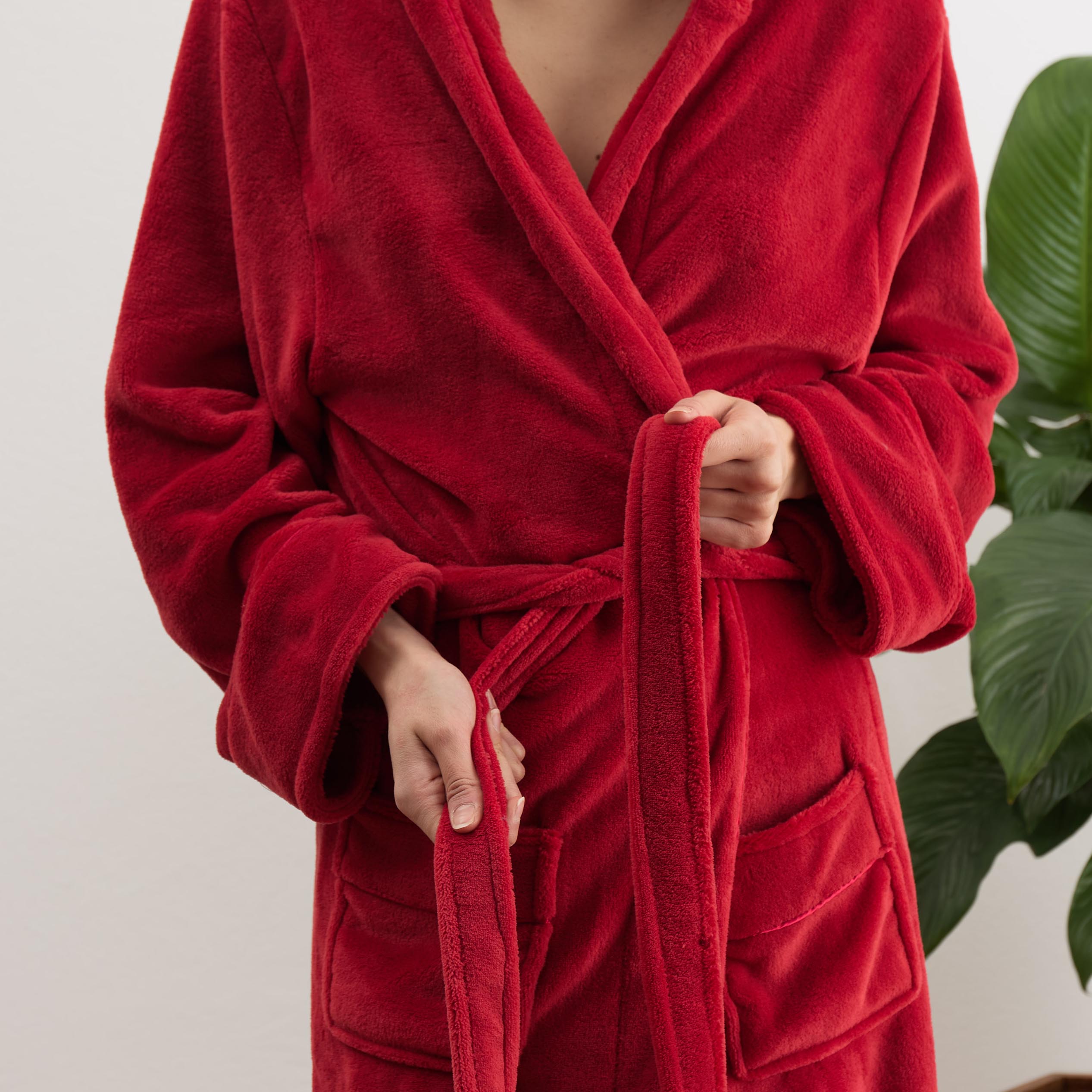 Luxury Mikrofaser Bademantel mit Kapuze für Damen und Herren - Rot - Größe XXL