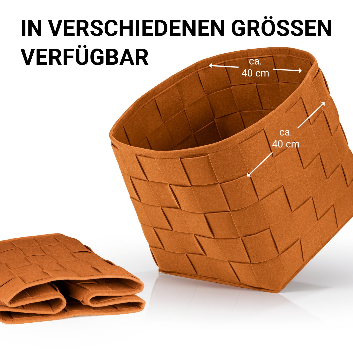 Filz-Aufbewahrungskorb L - 40 x 40 x 40 cm - Rost, faltbar, platzsparend, schadstofffrei, moderner Scandi Stil für vielseitige Haushaltsnutzung.