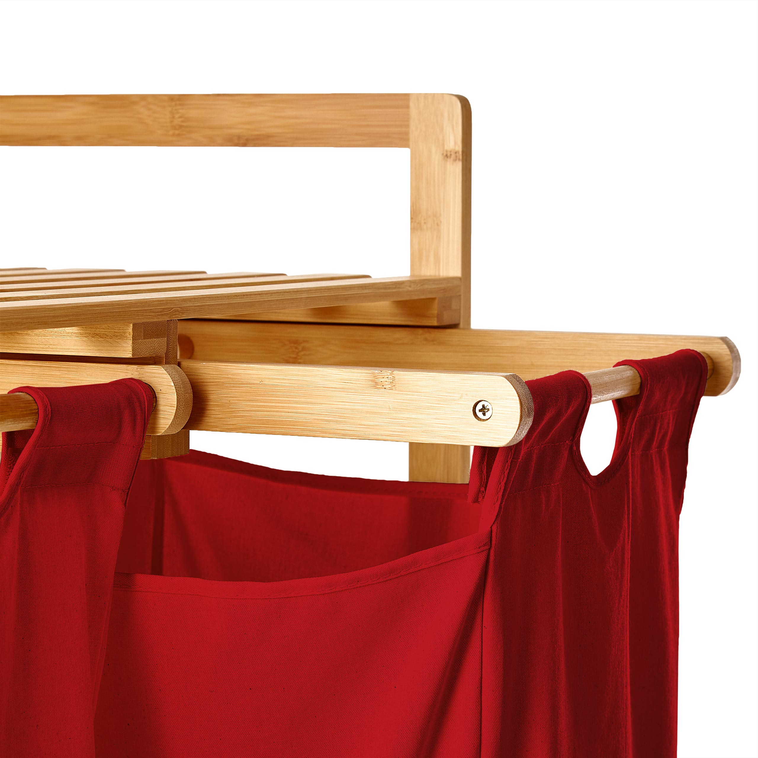 Bambus Wäschekorb mit 2 ausziehbaren Wäschesacken - 73 x 64 x 33 cm - Rot