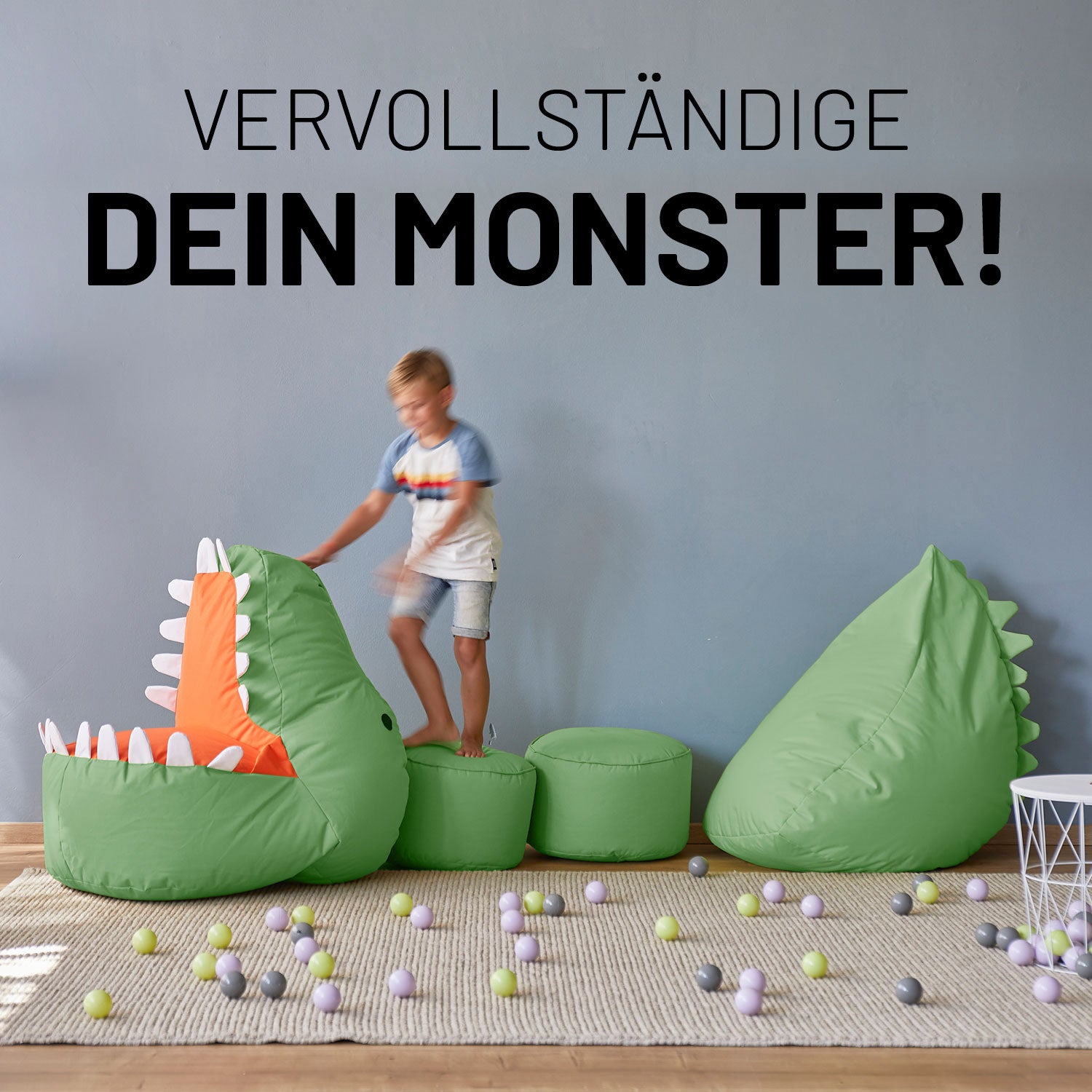 Kindersitzsack Animal Line Monster (180 L) Pastell Grün, indoor & outdoor, wasserabweisend, kuschelig, robust und einfach abwischbar.