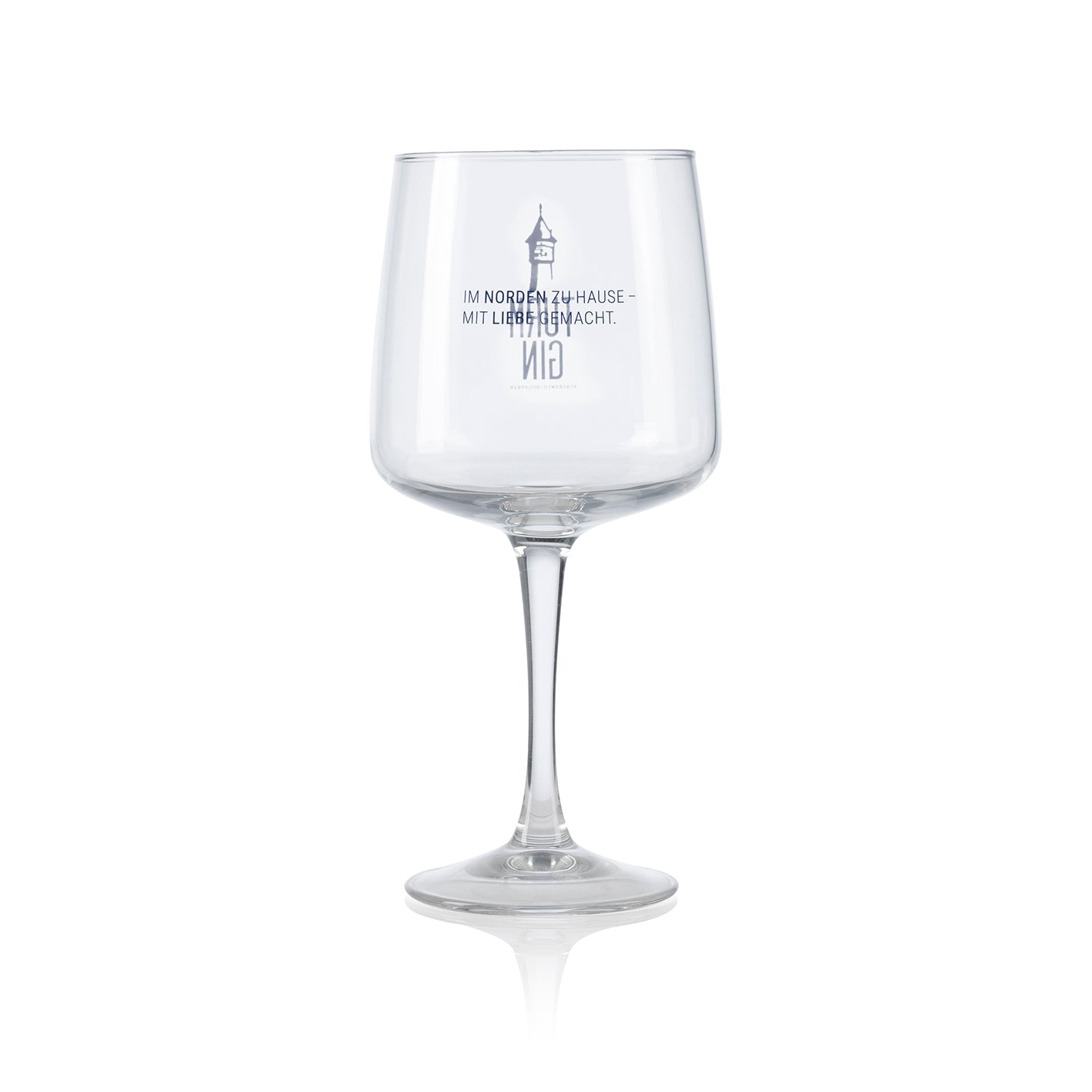 Copa Glas mit Logo und Schriftzug - 720 ml - 2er-Set, großes Stilglas im TURM GIN Design, spülmaschinengeeignet, ideal für Gin und Cocktails.