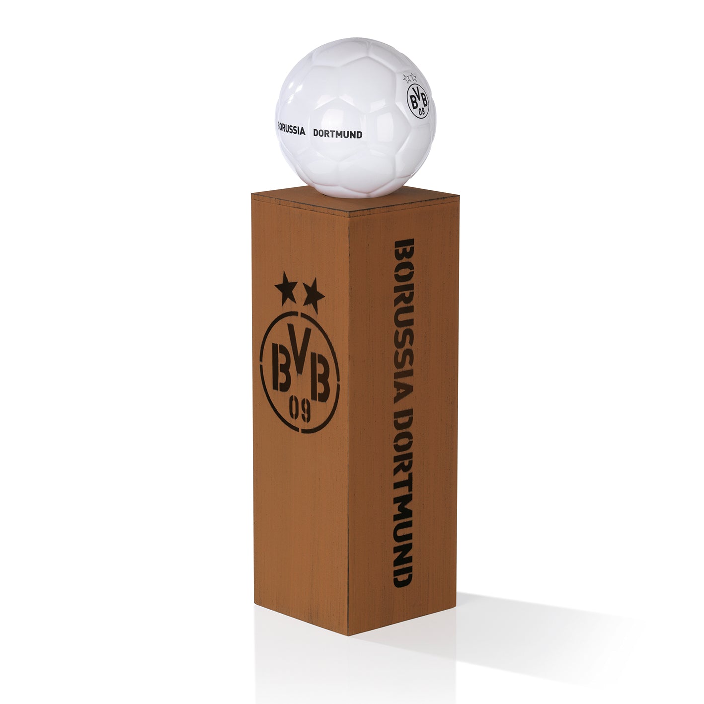 LED-Dekosäule Rost-Optik mit Leuchtkugel - 84 cm - braun, Metall-Säule mit Fußball-LED, akkubetrieben, USB aufladbar, 3 Lichtmodi, Indoor & Outdoor.
