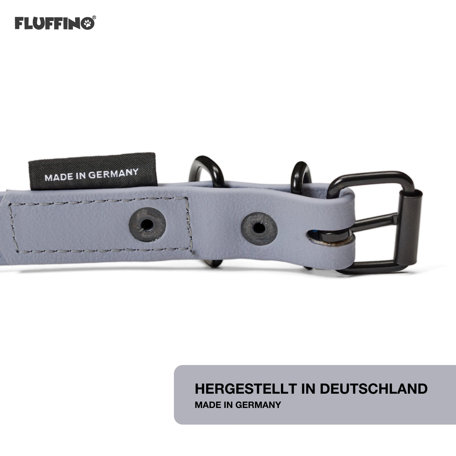 Hundehalsband aus BioThane - 5-Fach verstellbare - Größe L - Grau, veganer Lederersatz, wasserfest, made in Germany von FLUFFINO.