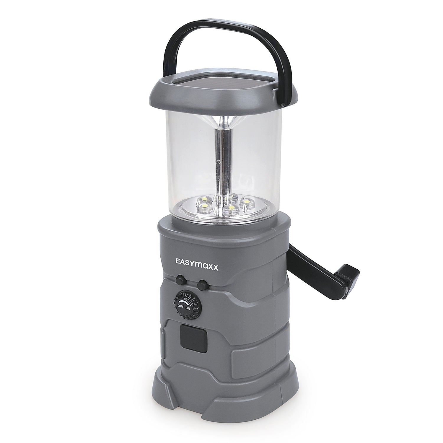 Akku-Lampe mit Radio - Lädt über Solar, Kurbel und USB
