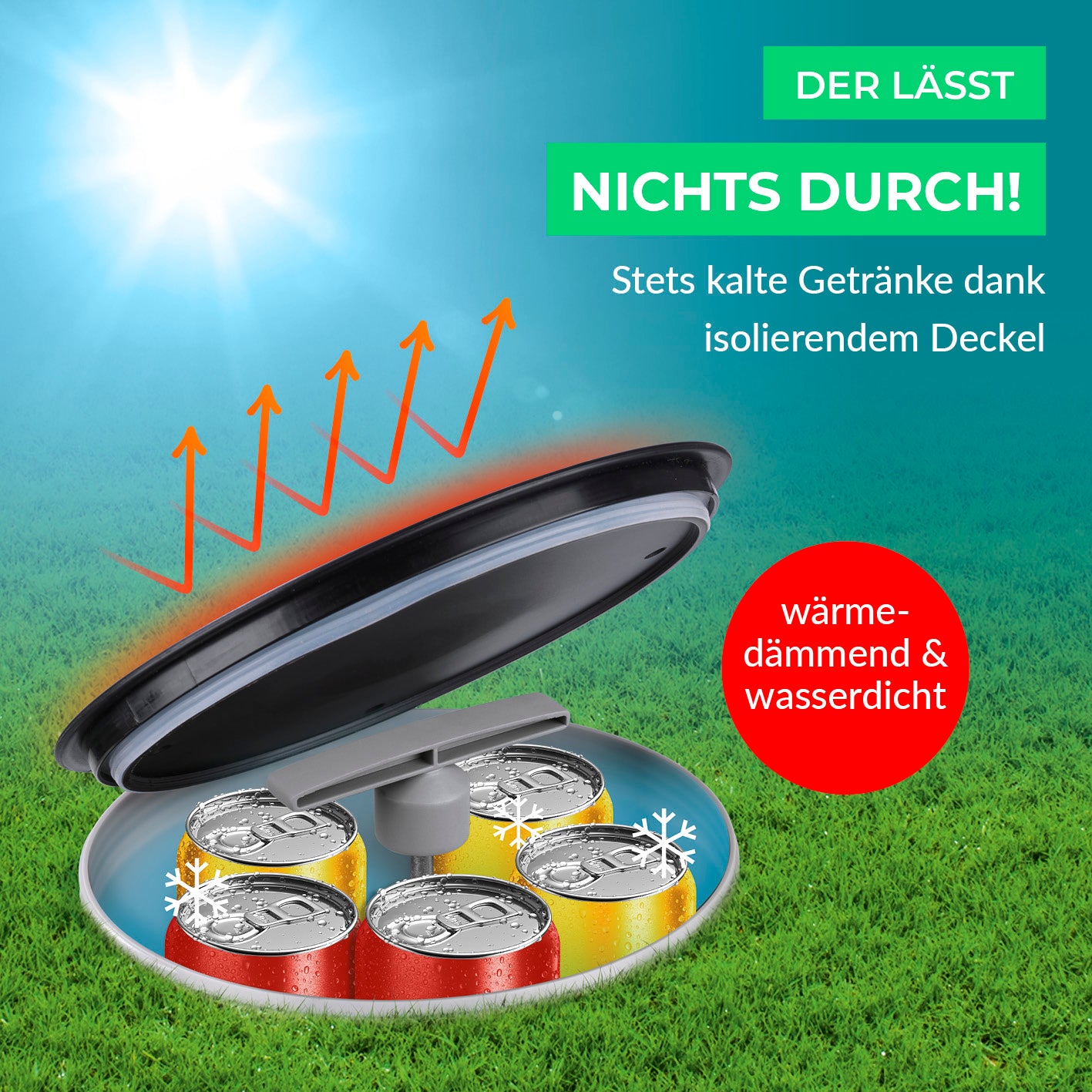 Outdoor-Flaschenkühler mit isolierendem Deckel, der Getränke im Erdloch kalt und vor Hitze geschützt hält, ideal für draußen und Gartenpartys.