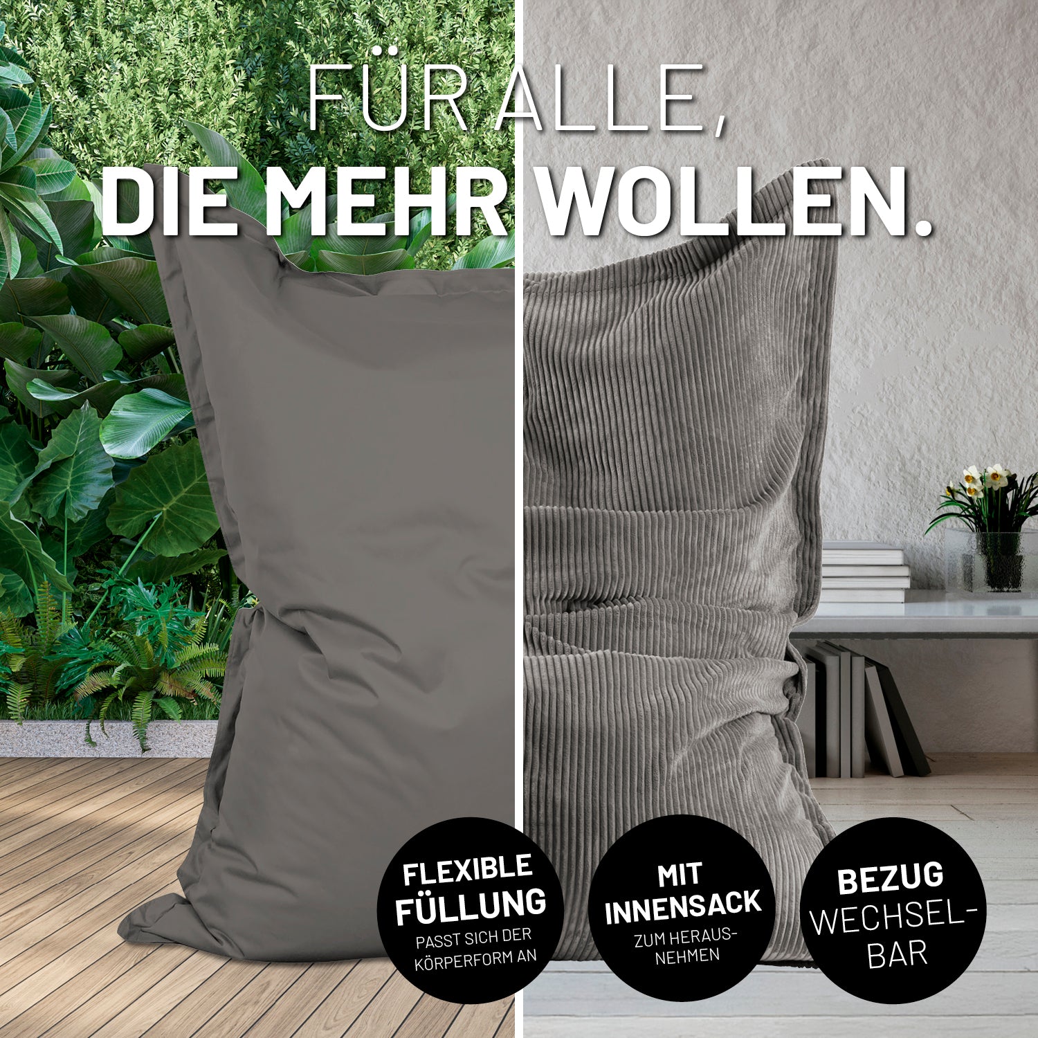 Sitzsack Classic XXL All-in-One Set - 380 L - 140 x 180 cm - Grau