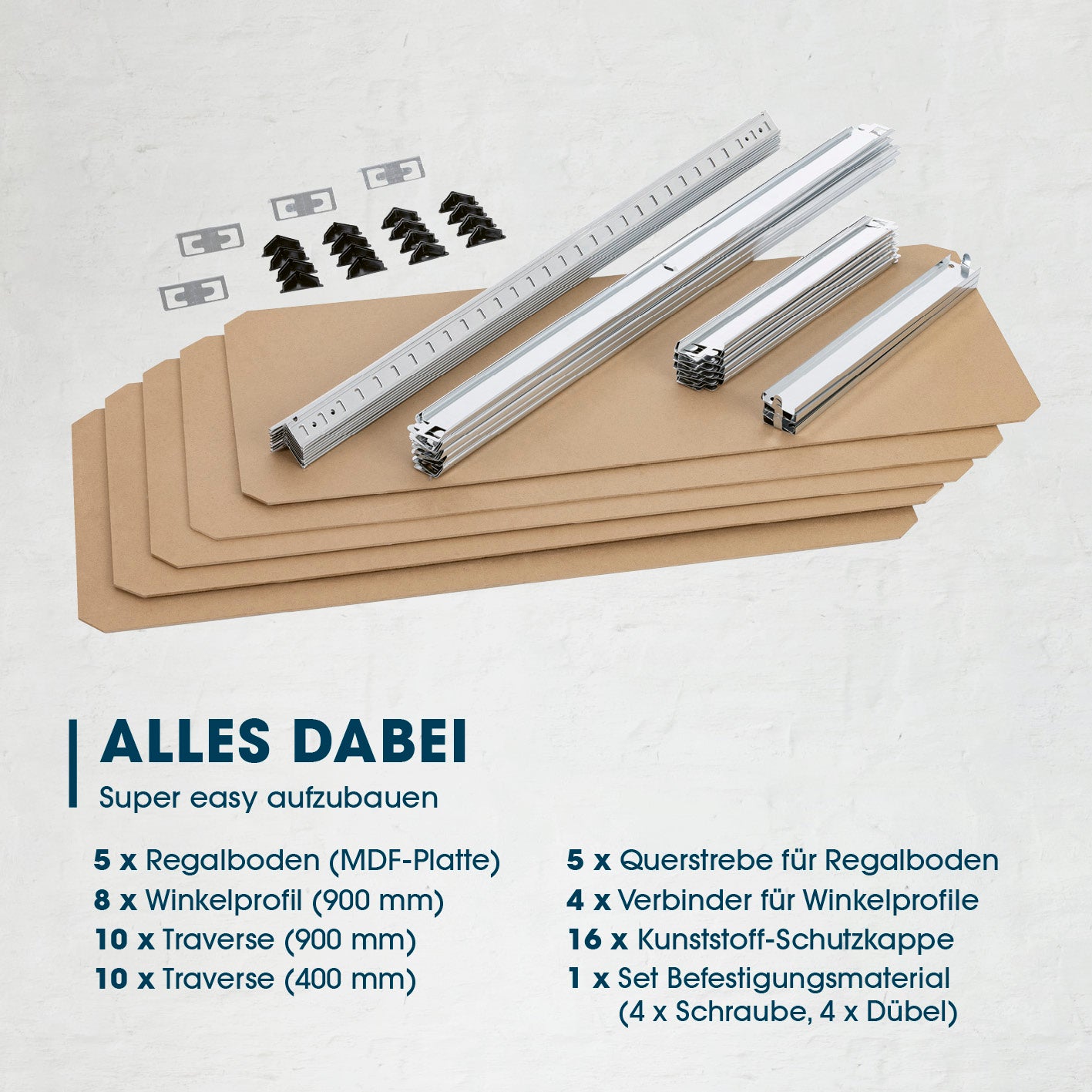 Schwerlastregal & Werkbank mit GS, 5 MDF-Holzböden und Metallprofilen, einfache Montage, 180 x 90 x 40 cm, bis 175 kg Tragkraft.