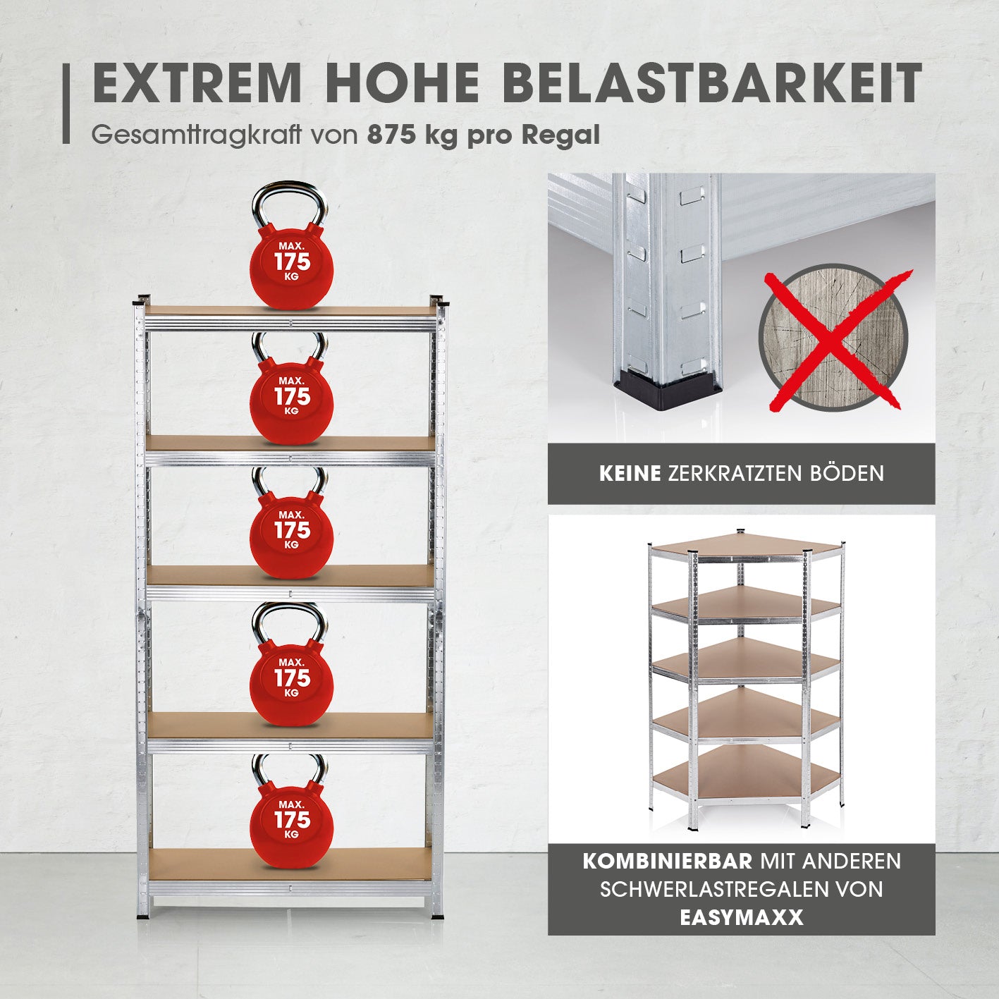 Schwerlastregal & Werkbank - 180 x 90 x 40 cm - 875 kg Traglast, 175 kg pro Ebene