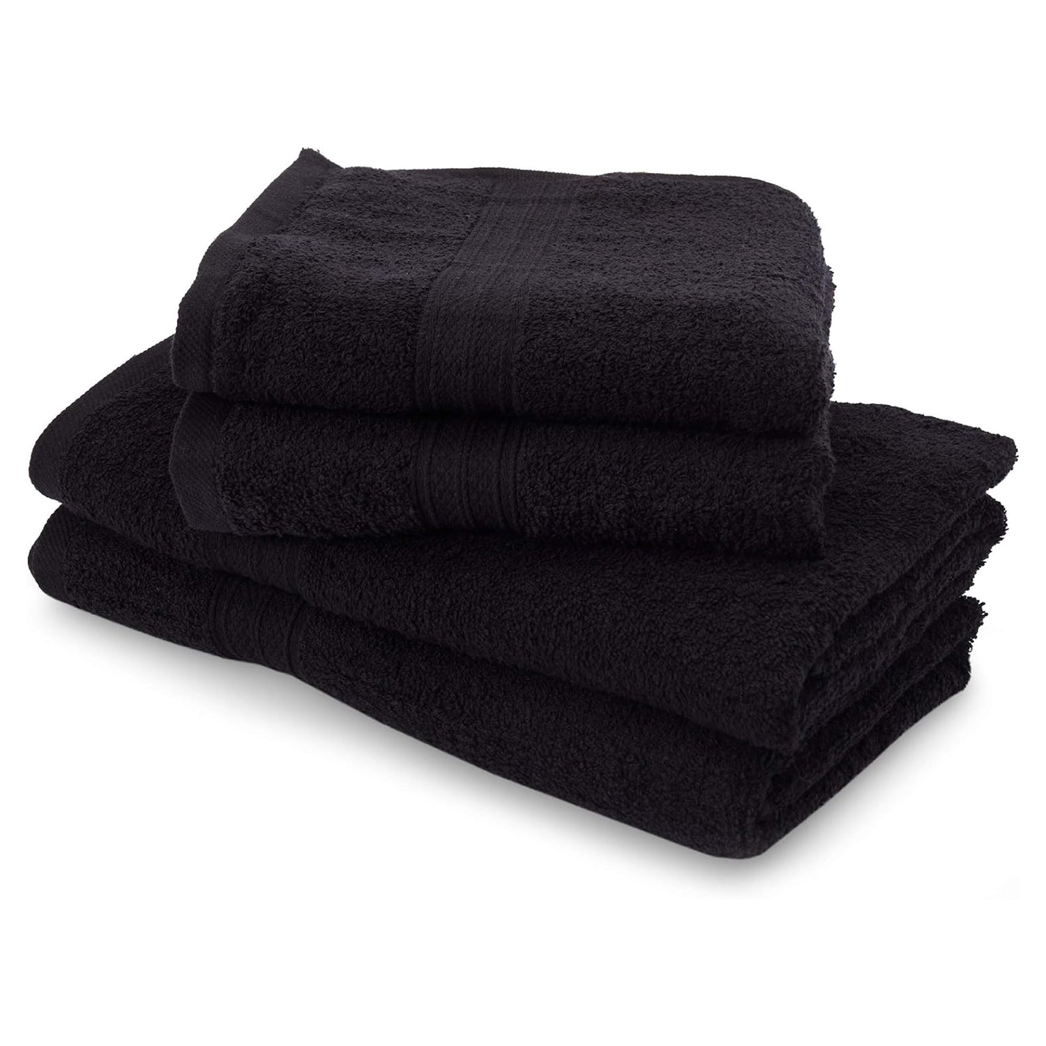 Premium Handtücher 4er-Set - 2 Handtücher 50 x 100 cm und 2 Badetücher 70 x 140 cm in Schwarz, aus saugfähiger Baumwolle.