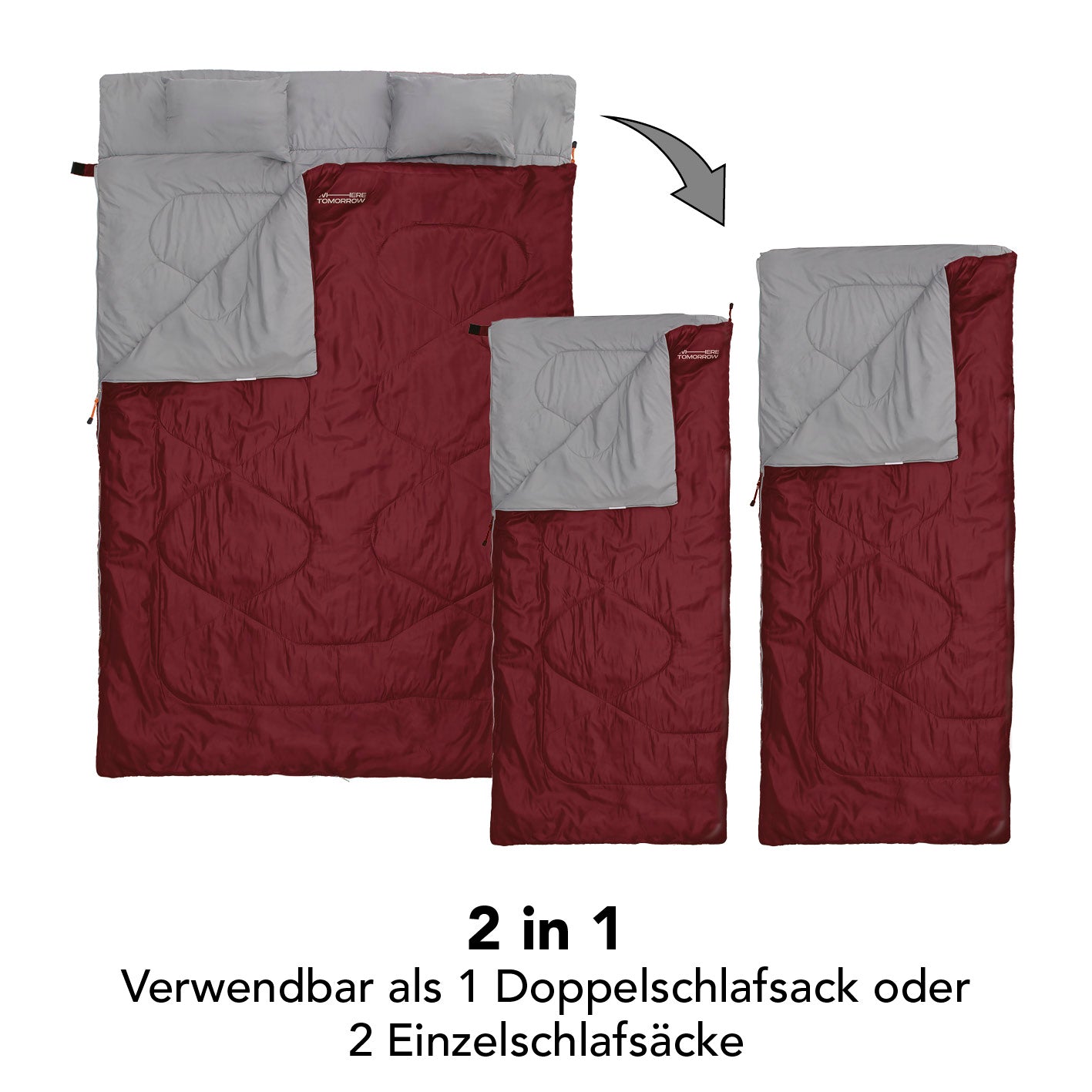 Doppelschlafsack mit Tragetasche - 2-Personen Schlafsack 190x150 cm, wasserabweisend, 2in1 als Doppel- oder Einzelschlafsack nutzbar.
