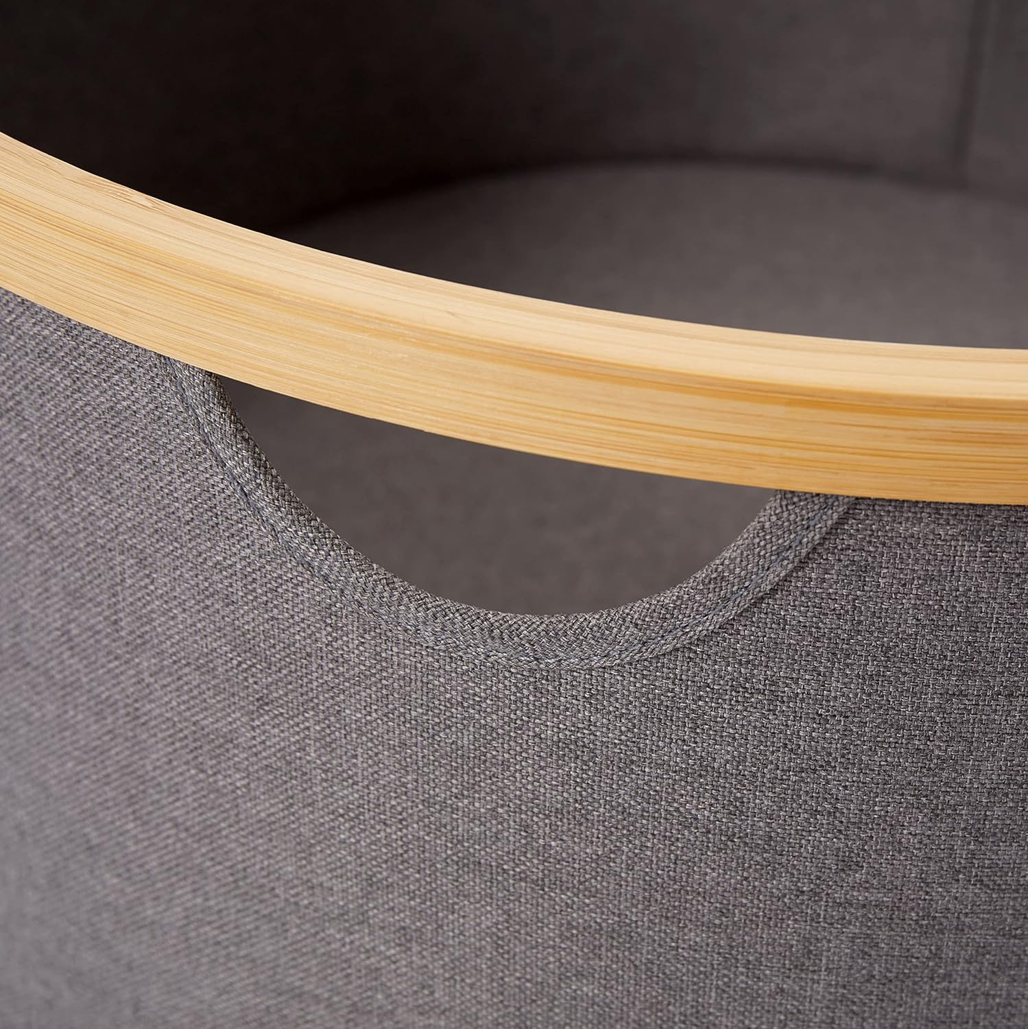 Bambus-Rahmen Aufbewahrungsbox rund - 3er-Set - Grau mit stabilem Bambusrahmen und pflegeleichtem Stoff in verschiedenen Größen.