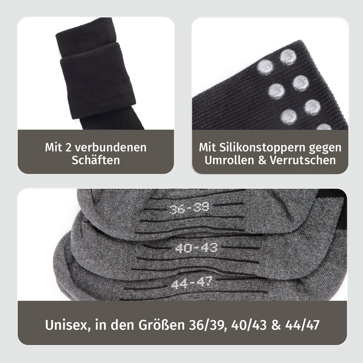 Funktions-Socke mit Doppelschaft - 2er-Set - Größe 44-47 mit Silikonstoppern, verbundenen Schäften und erweiterter Passform.