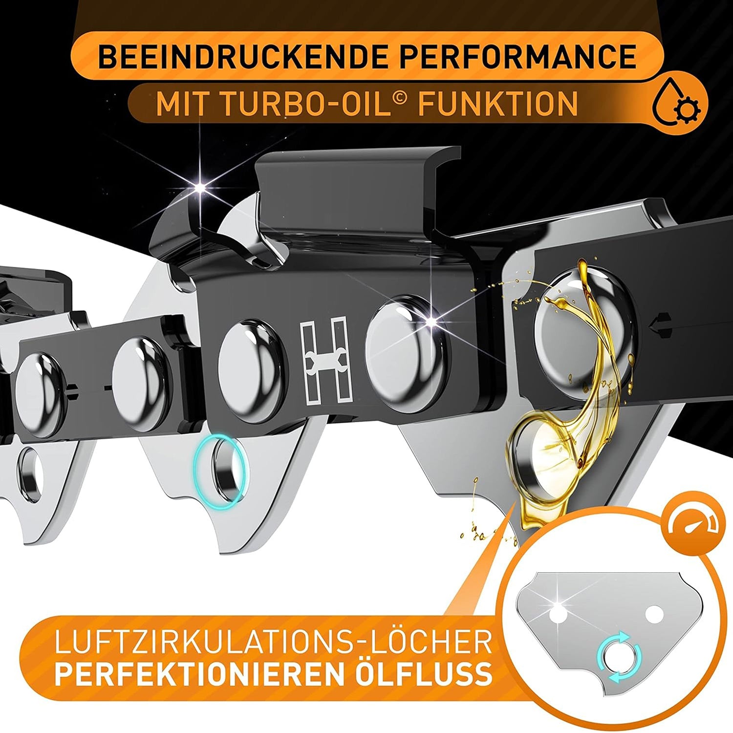 Sägeketten 3/8" 1,3mm für 35cm Schwert - 3er Pack mit Turbo-Oil Funktion und verbessertem Ölfluss durch Luftzirkulations-Löcher.