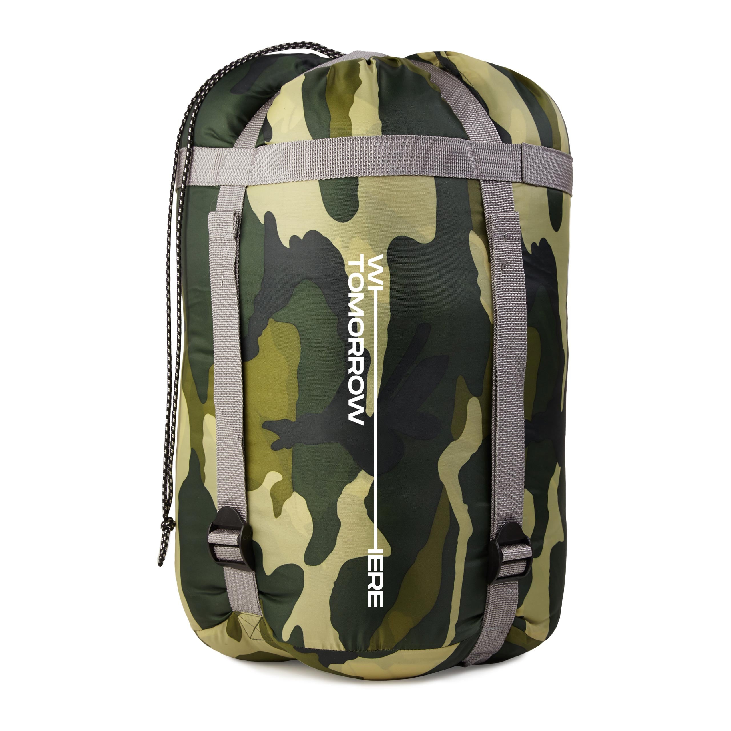 Camping Schlafsack Classic - Mumienschlafsack mit Tasche - 230 x 80 x 55 cm - Camouflage Grün