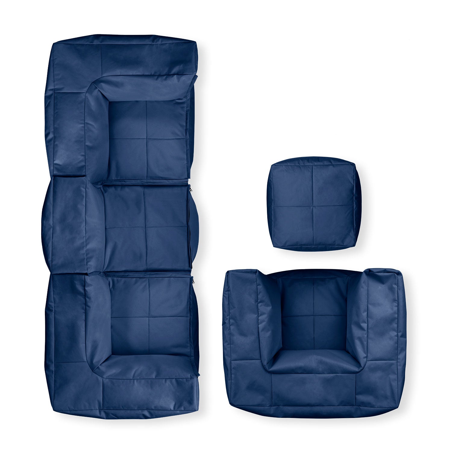 Basic Set (5-tlg.) - Modulares System - In- & outdoor - Navyblau mit Reißverschluss, abwischbaren Bezügen, EPS-Füllung, robust und pflegeleicht.