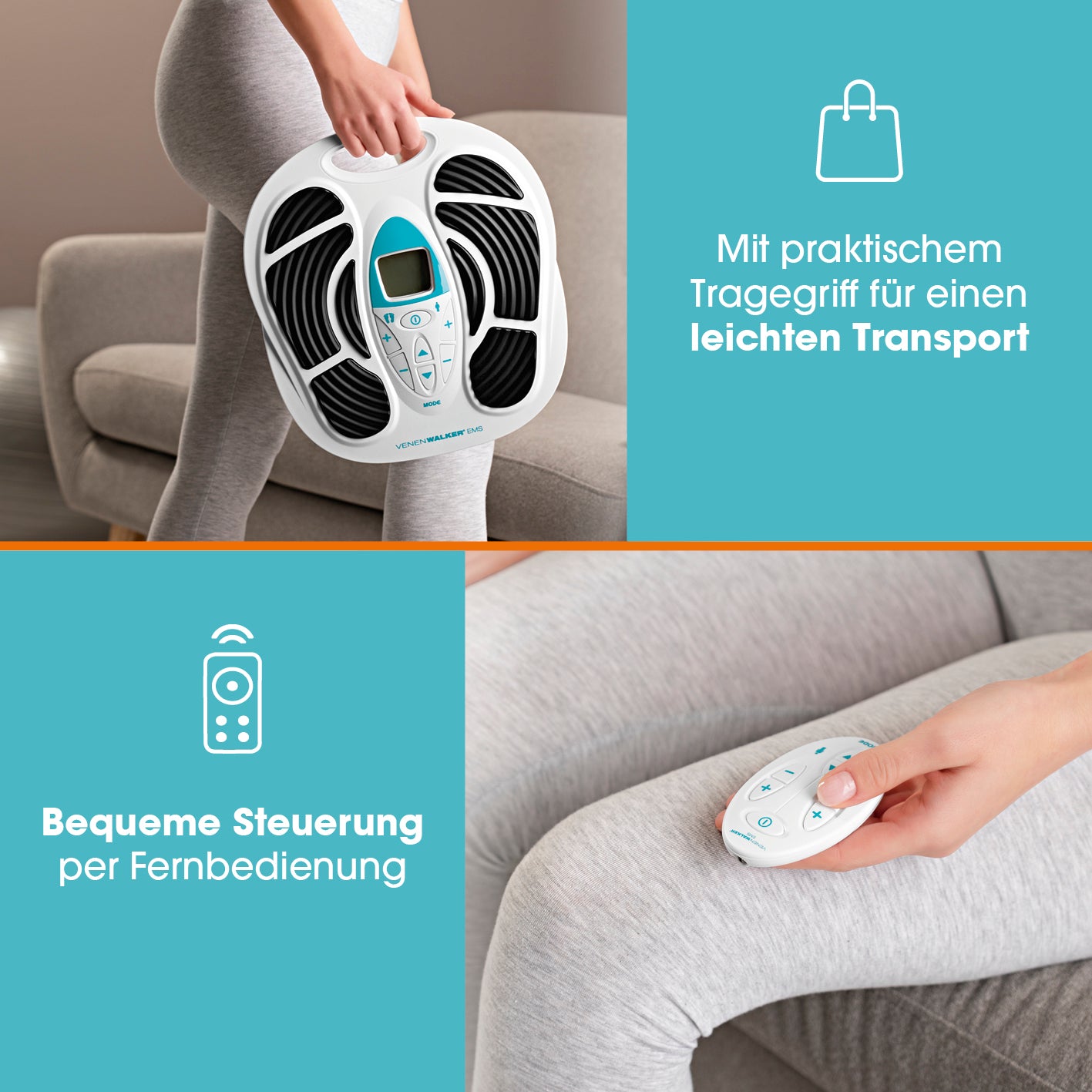 Durchblutungs-Stimulator VenenWalker - 25 Programme mit praktischem Tragegriff und bequemer Fernbedienung für EMS Muskelstimulation.