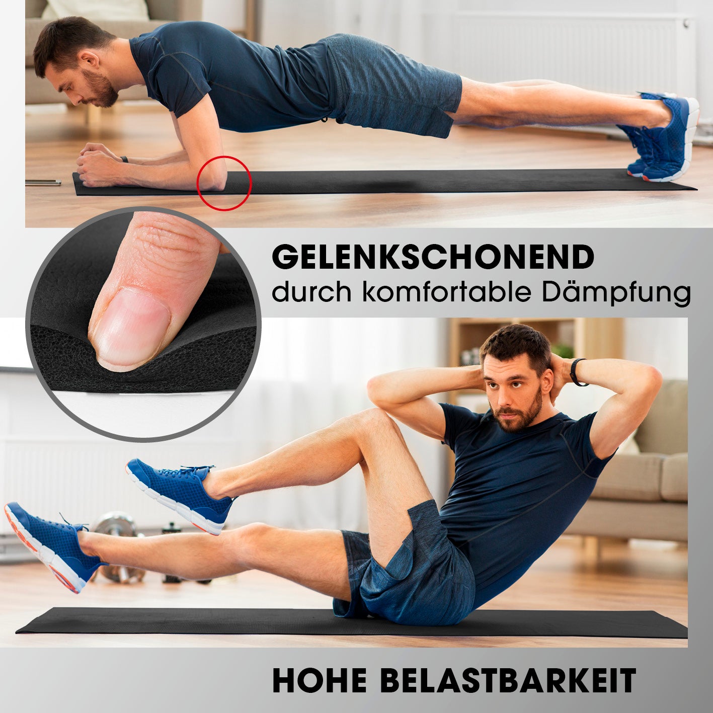 Fitness- und Gymnastikmatte - 183 x 61 x 1,5 cm - Schwarz mit Gelenkschutz und hoher Belastbarkeit für effektives Training.