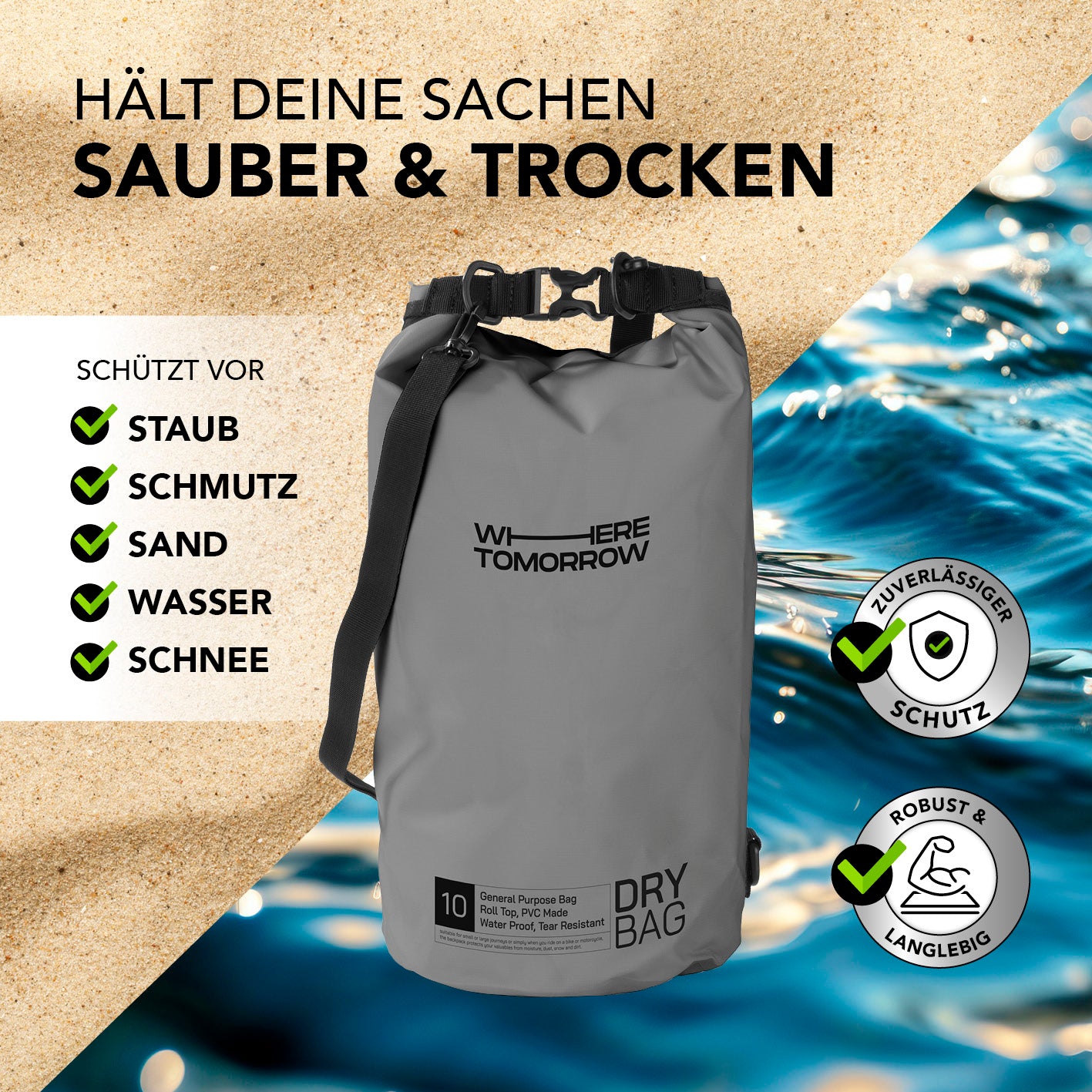 Dry Bag 10L - Style 01 - Grau