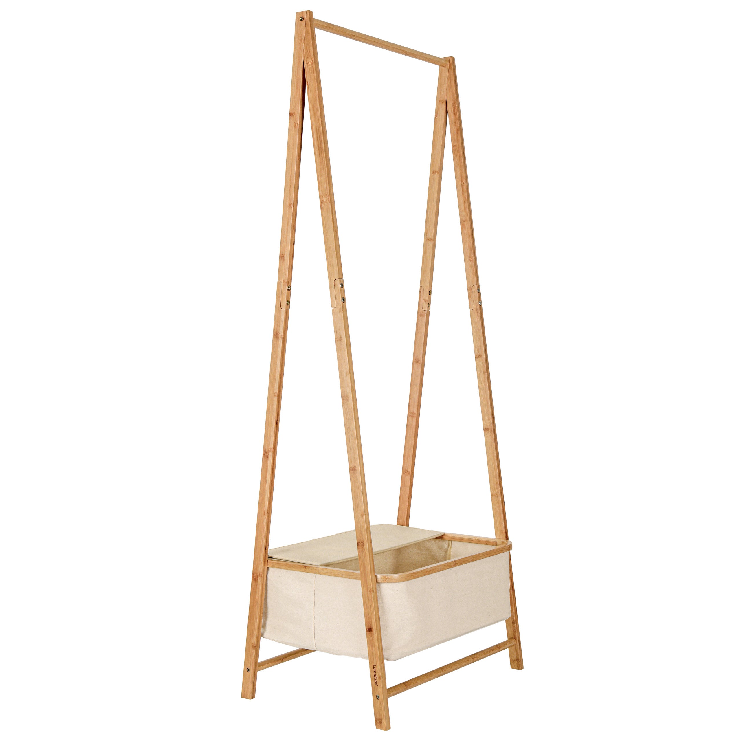 Kleiderständer aus Bambus - 159 x 60 x 45 cm in Beige, stabiler, moderner Garderobenständer mit integriertem Ablagefach von Lumaland.