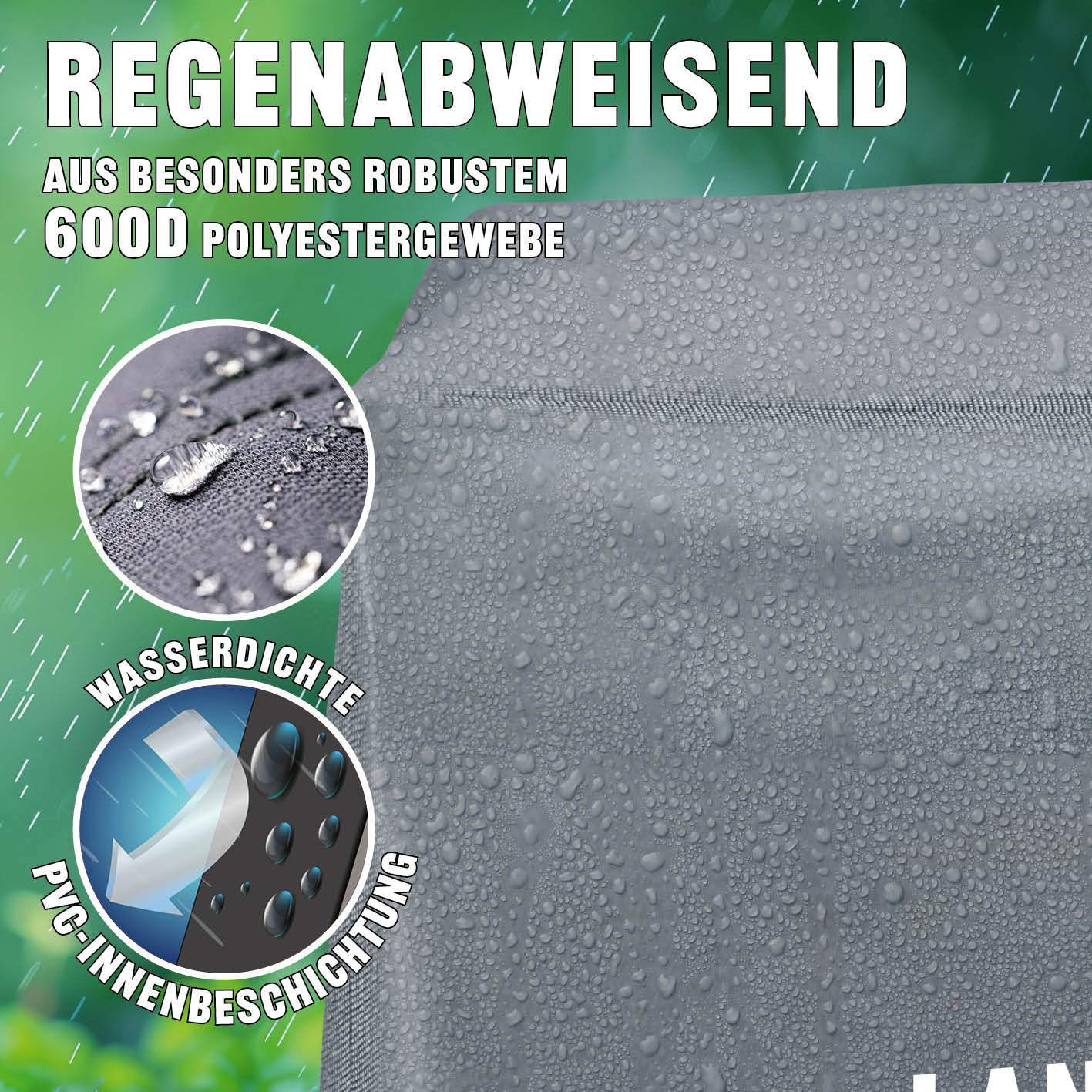 Wetterschutzhaube Premium - 38 x 44 x 34cm - Grau aus robustem 600D Polyester, wasserdicht dank PVC Innenbeschichtung, schützt vor Regen und Feuchtigkeit.