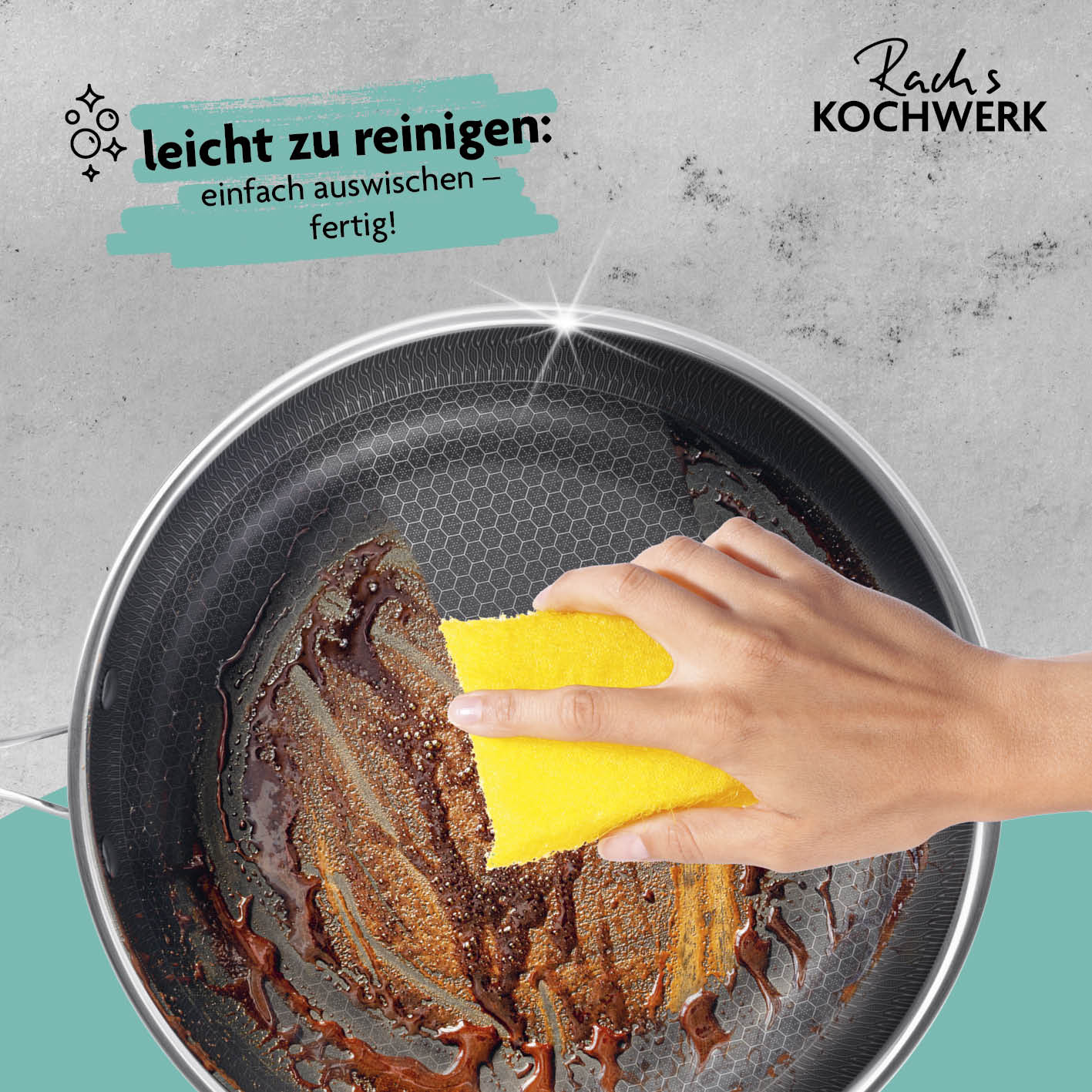 Edelstahl-Pfanne mit Wabenstruktur Ø 24 cm, kratzfest, antihaftbeschichtet, einfach zu reinigen, für alle Herdarten geeignet.