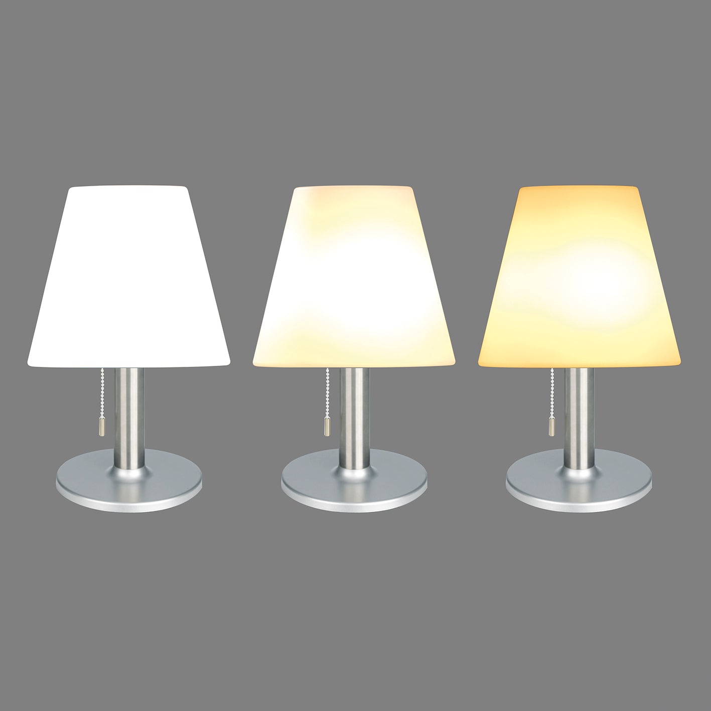 Solar-Tischleuchte - Edelstahl/weiß mit warmweißem LED-Licht, Edelstahl-Optik und praktischem An- und Ausschalter, Leuchtdauer 4-8 Stunden.