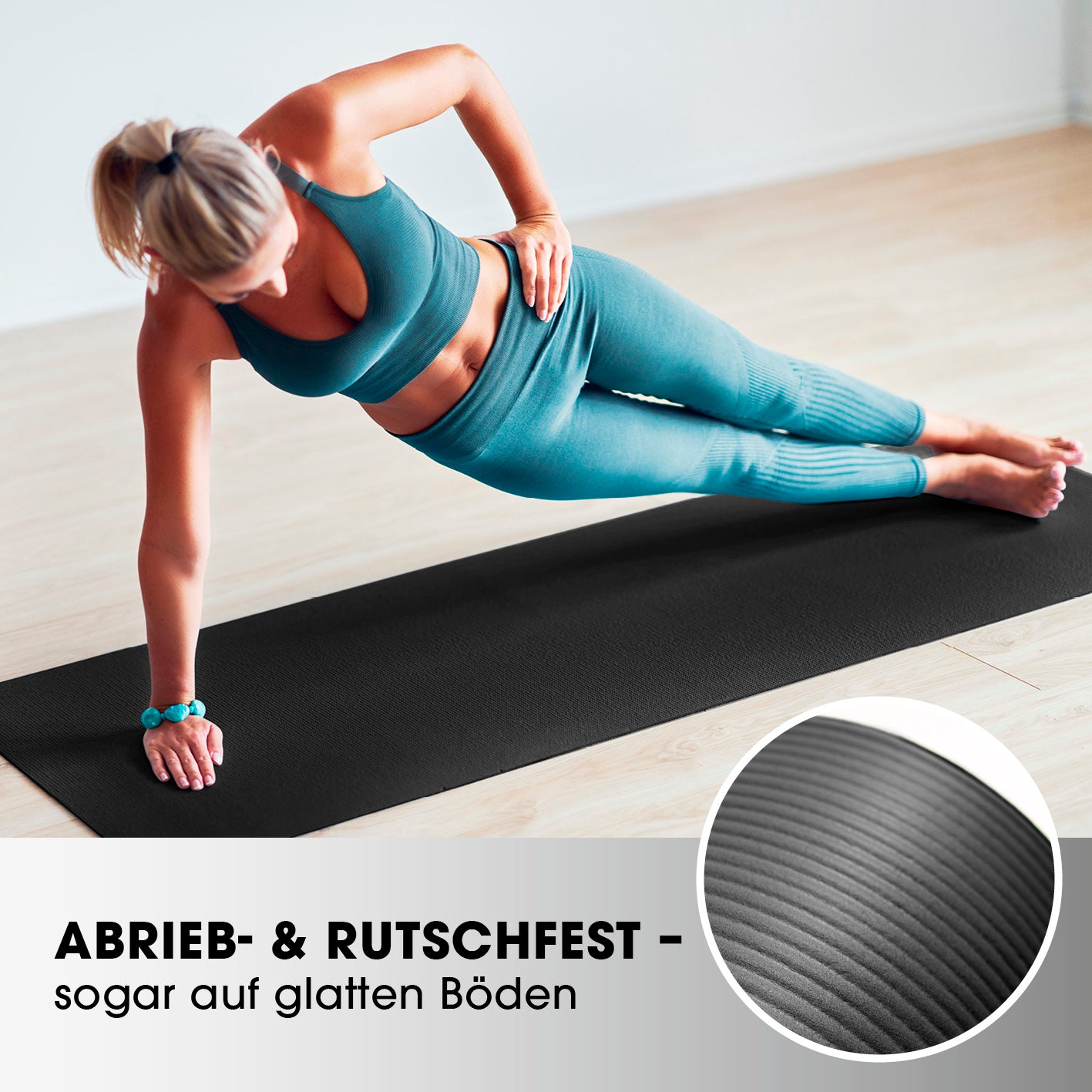 Fitness- und Gymnastikmatte - 183 x 61 x 1 cm - Schwarz, rutschfest und robust für Yoga und Gymnastik zu Hause und unterwegs.
