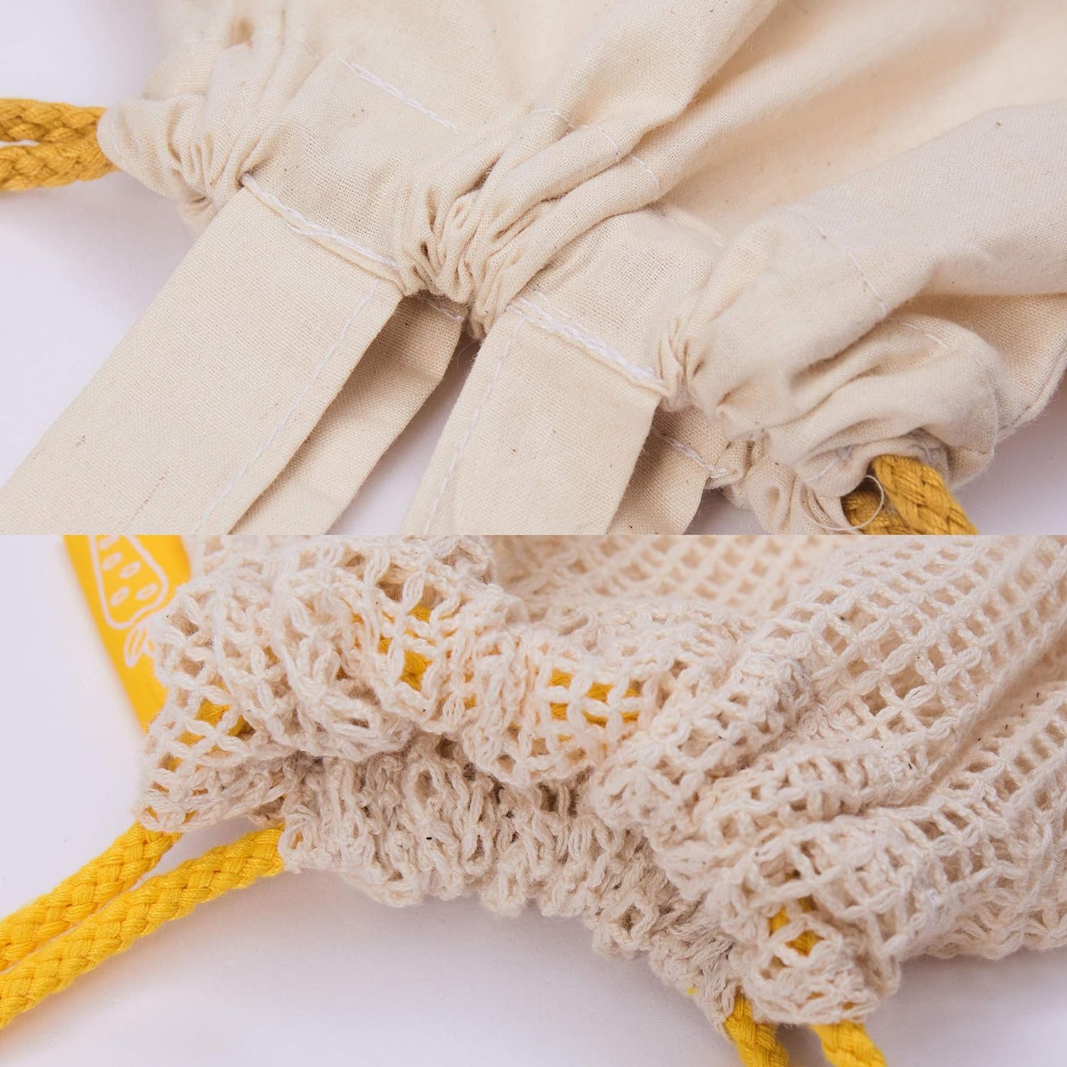 Einkaufsbeutel aus 100% Baumwolle - 4er-Set mit robusten Kordeln, nachhaltig, waschbar und ideal für umweltfreundlichen Einkauf.