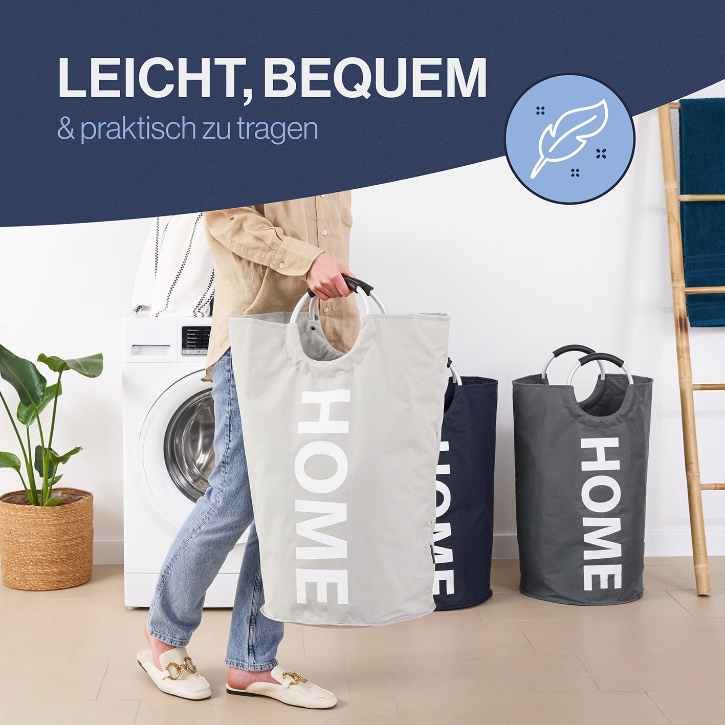 Faltbarer Wäschekorb - Hellgrau - 82 Liter, leicht, wasserabweisend, mit robusten Henkeln, ideal für Haushalt und Camping.